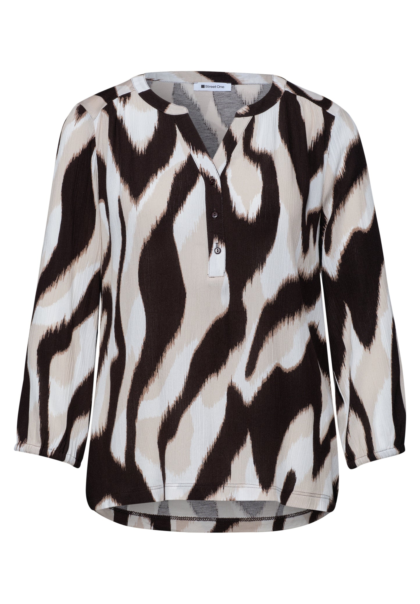 Street One - Shirt mit Split Neck und Strukturmix - Farbe: espresso brown