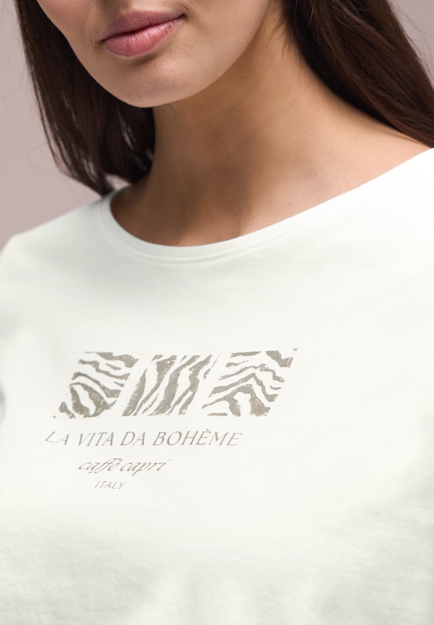 Street One - Basic T-Shirt mit Rundhals und Print - Farbe: off white