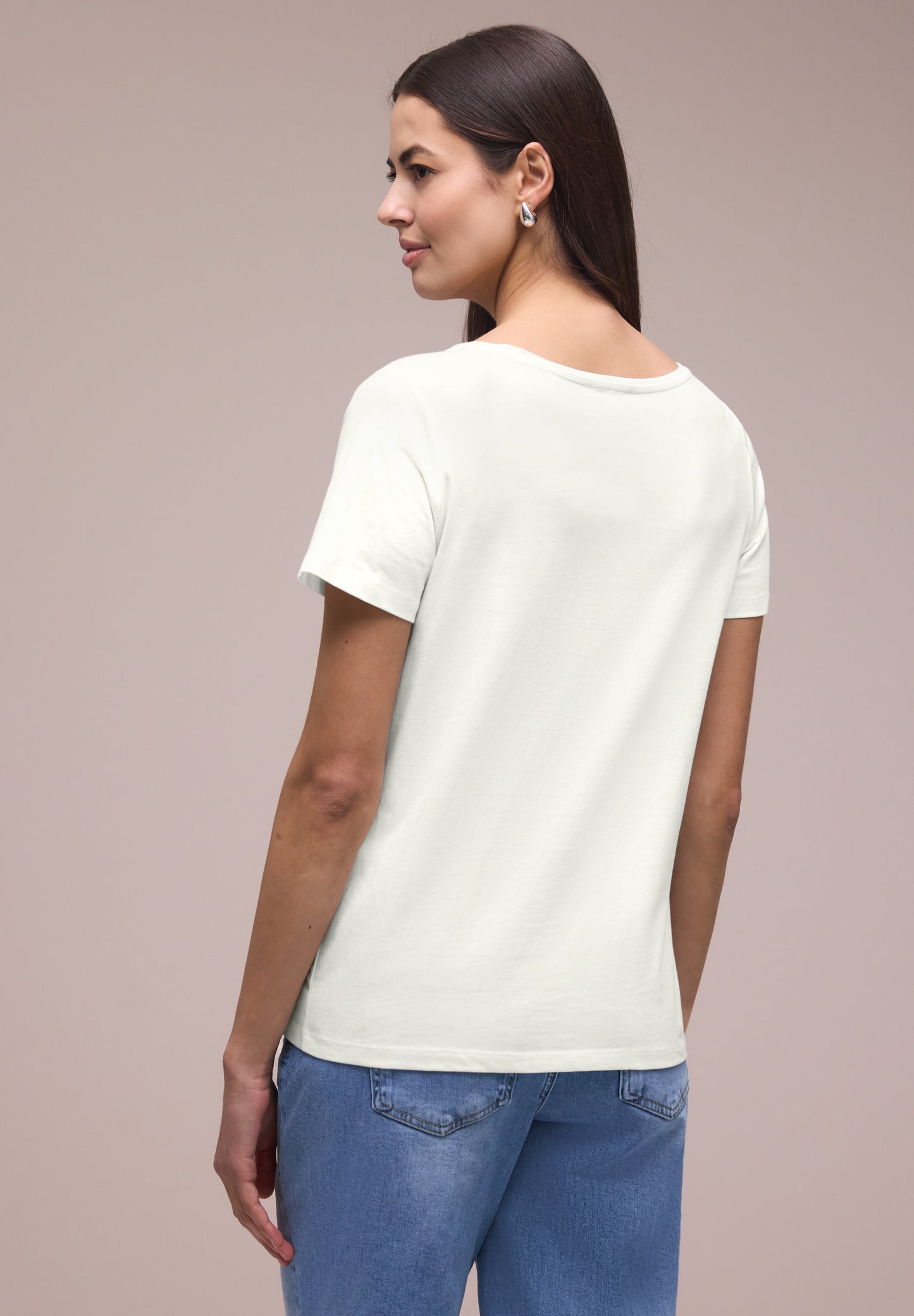 Street One - Basic T-Shirt mit Rundhals und Print - Farbe: off white