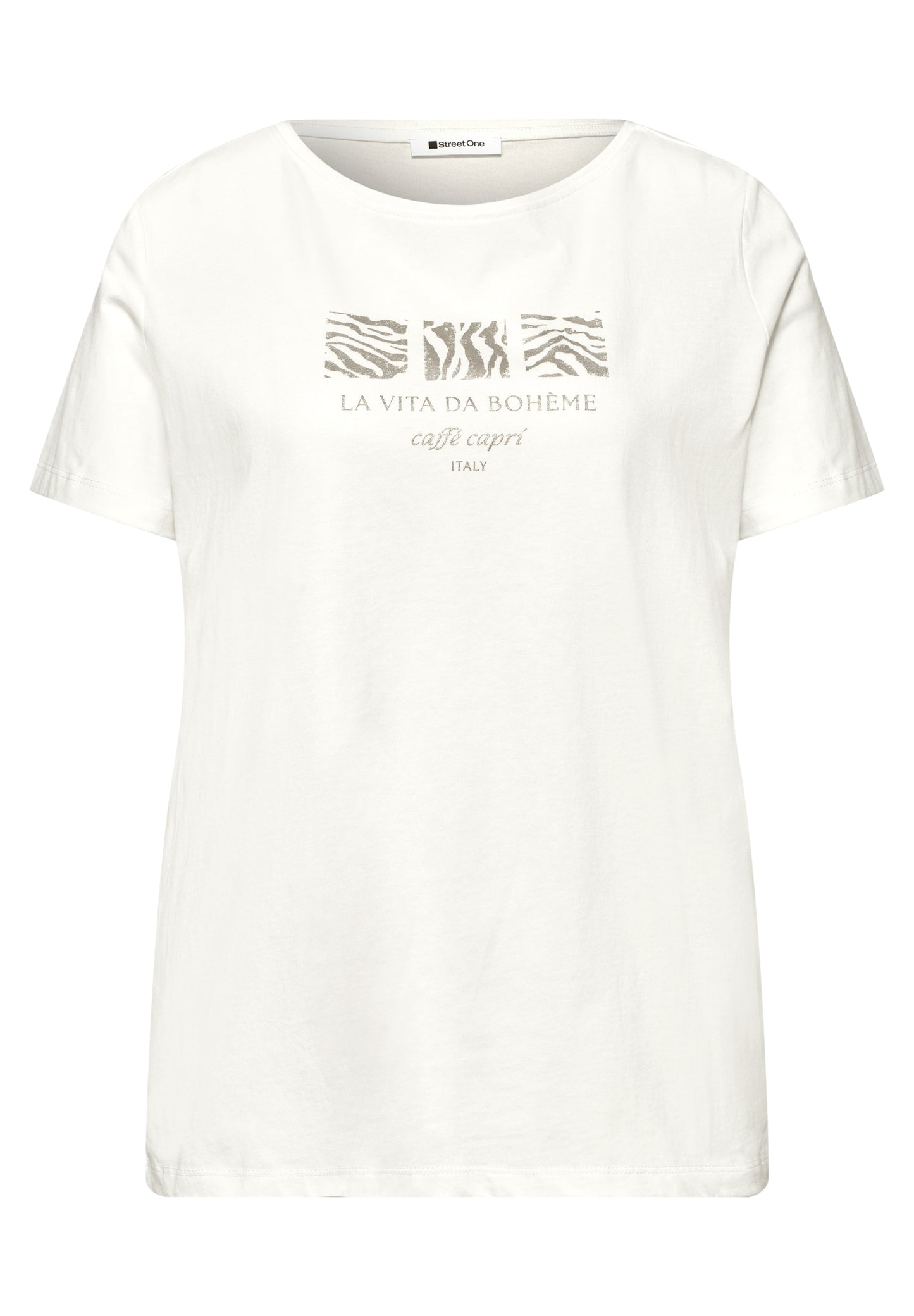 Street One - Basic T-Shirt mit Rundhals und Print - Farbe: off white