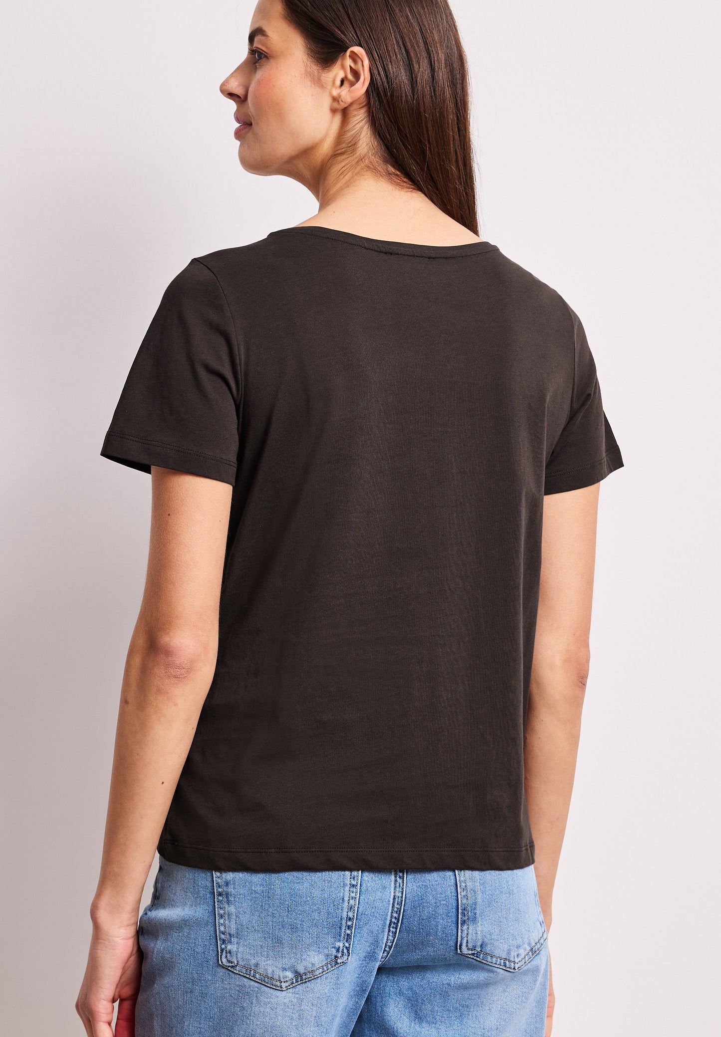 Street One - Basic T-Shirt mit Rundhals und Print - Farbe: espresso brown