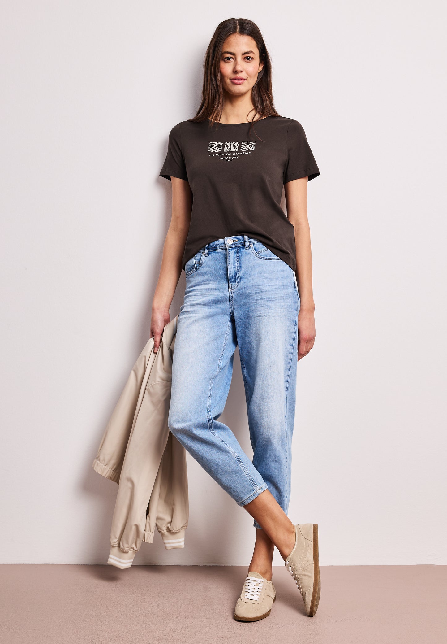 Street One - Basic T-Shirt mit Rundhals und Print - Farbe: espresso brown