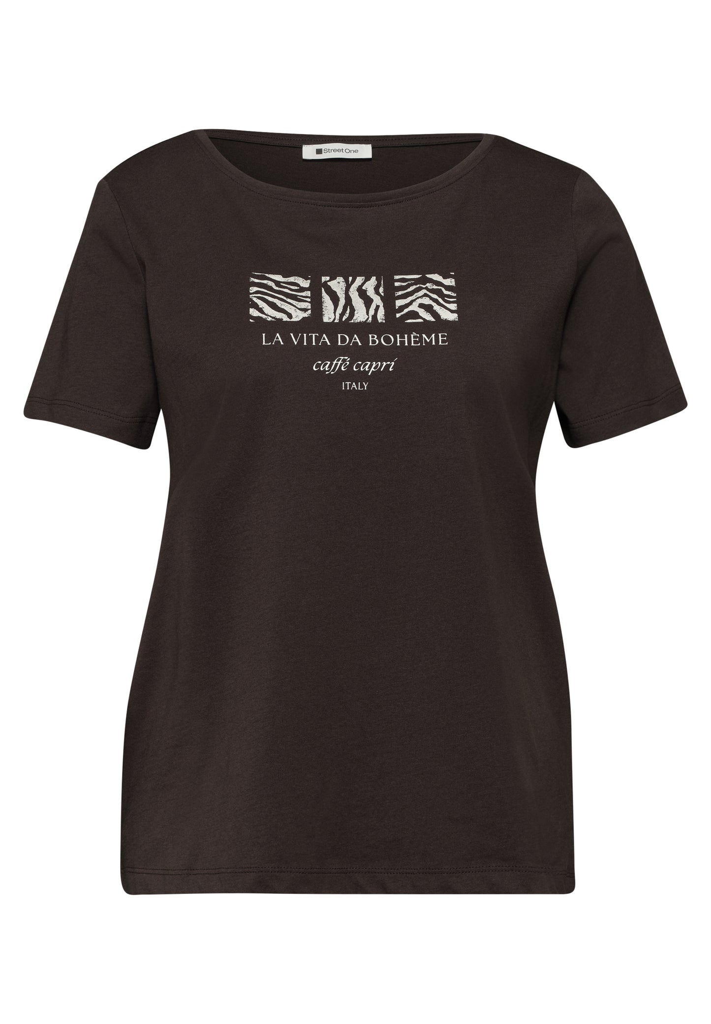 Street One - Basic T-Shirt mit Rundhals und Print - Farbe: espresso brown