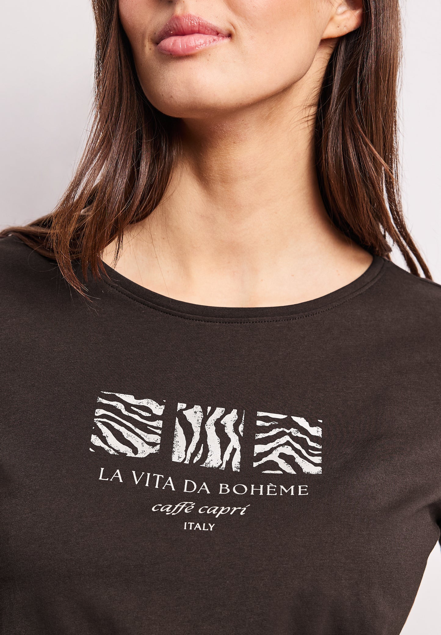 Street One - Basic T-Shirt mit Rundhals und Print - Farbe: espresso brown