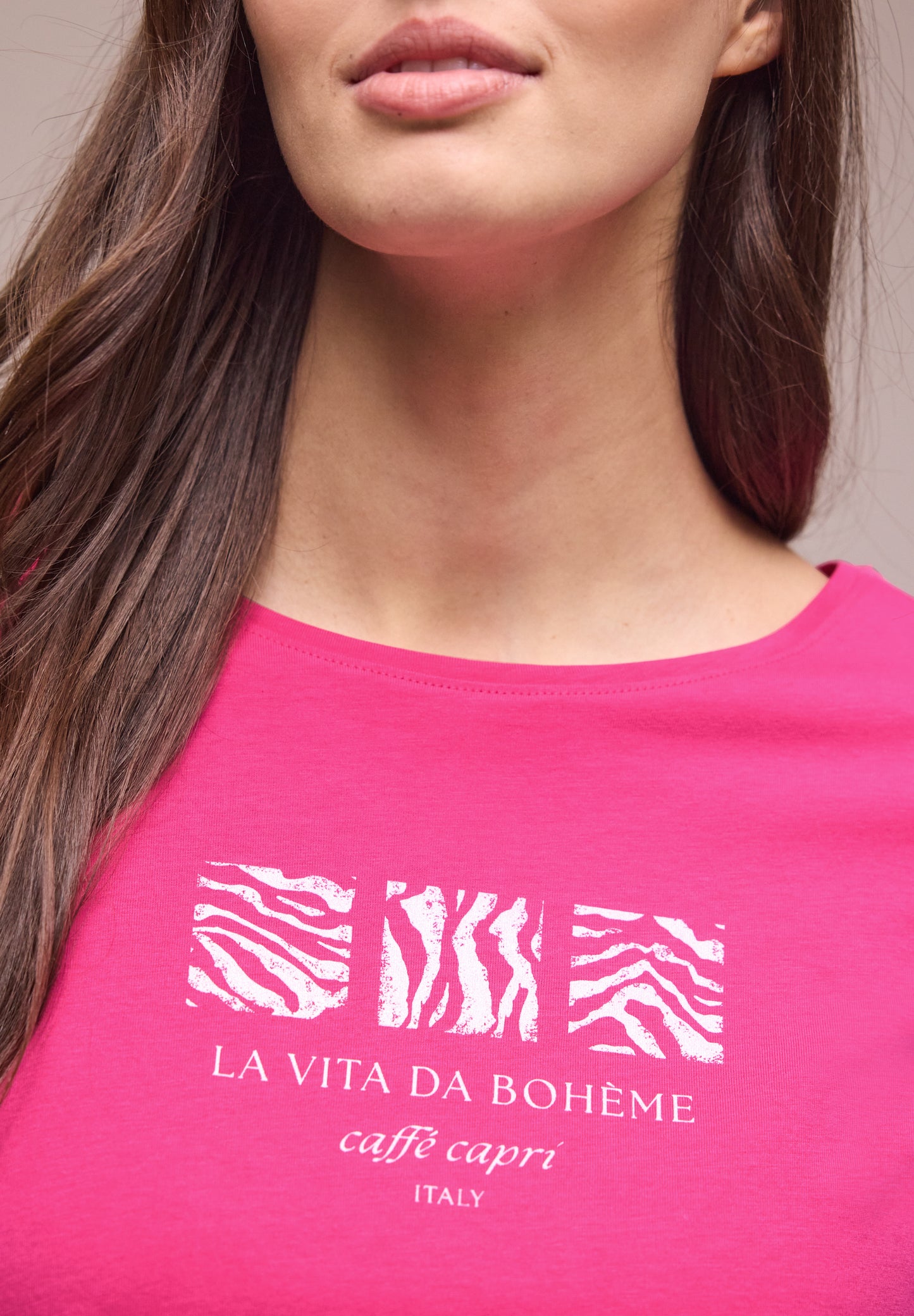 Street One - Basic T-Shirt mit Rundhals und Print - Farbe: magenta dream