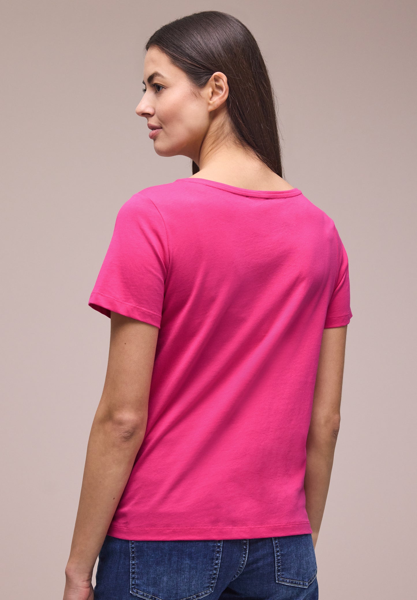 Street One - Basic T-Shirt mit Rundhals und Print - Farbe: magenta dream