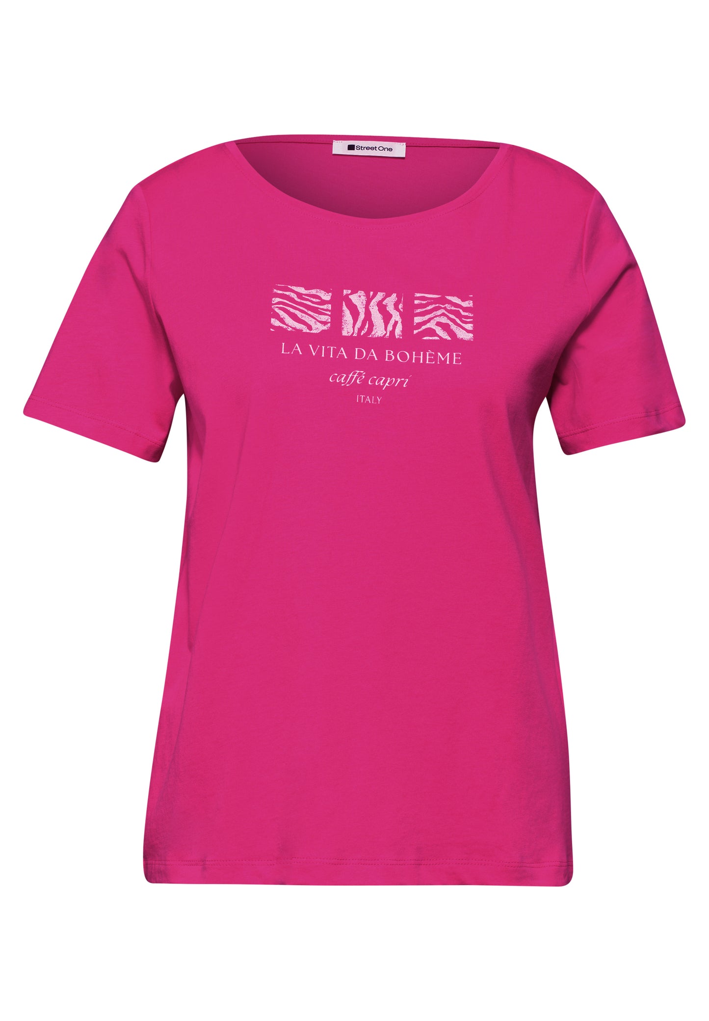 Street One - Basic T-Shirt mit Rundhals und Print - Farbe: magenta dream