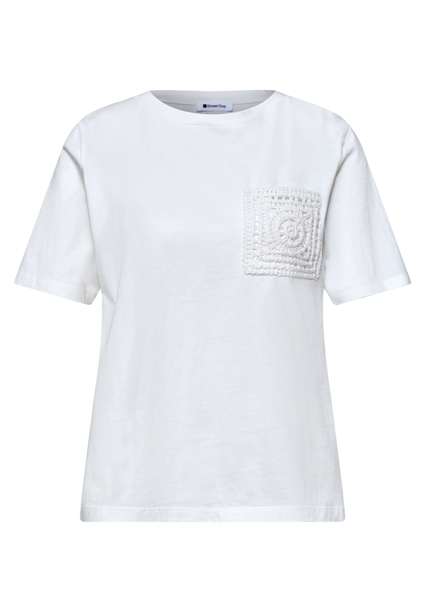 Street One - T-Shirt mit Rundhals und Crochet-Tasche - Farbe: off white