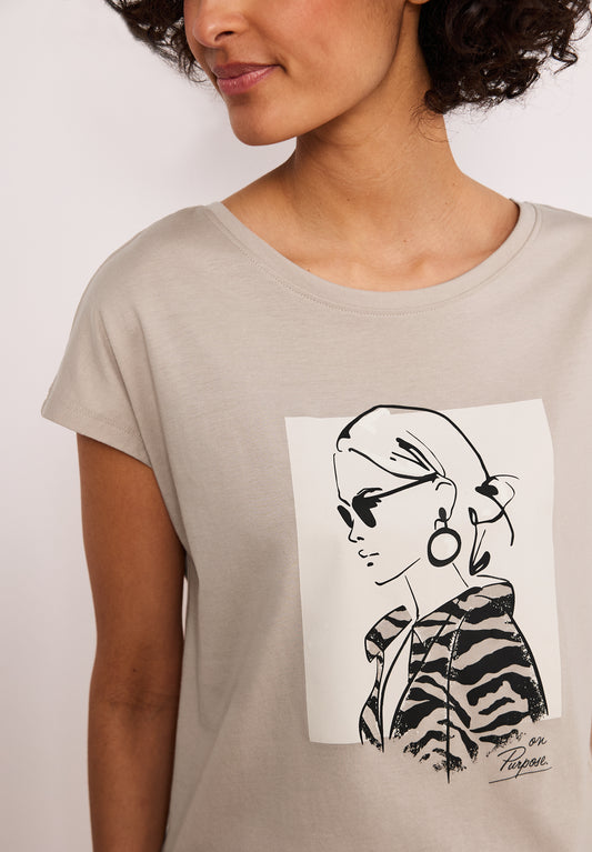 Street One - Dropped Shoulder Shirt mit Print - Farbe: clay sand