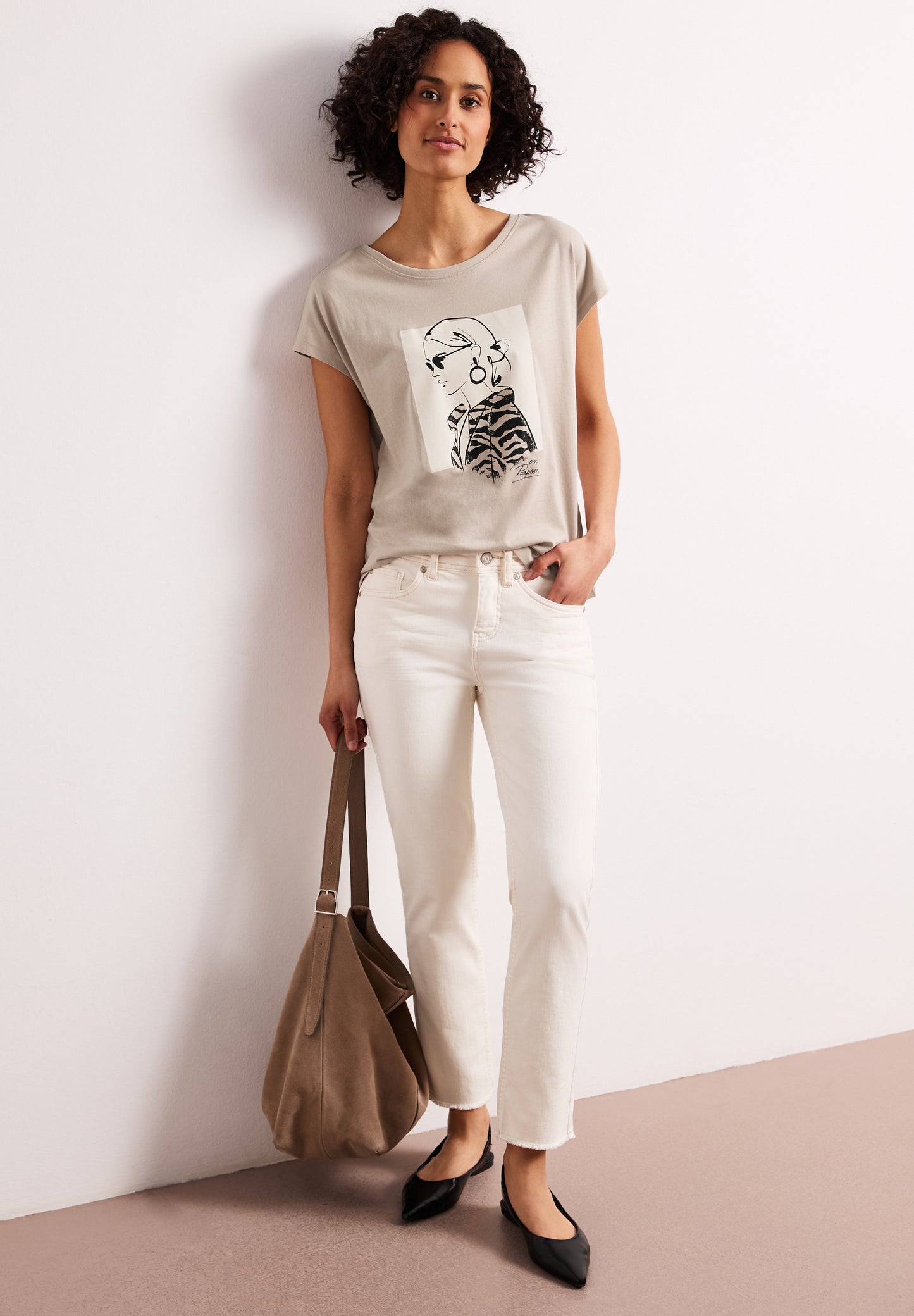Street One - Dropped Shoulder Shirt mit Print - Farbe: clay sand