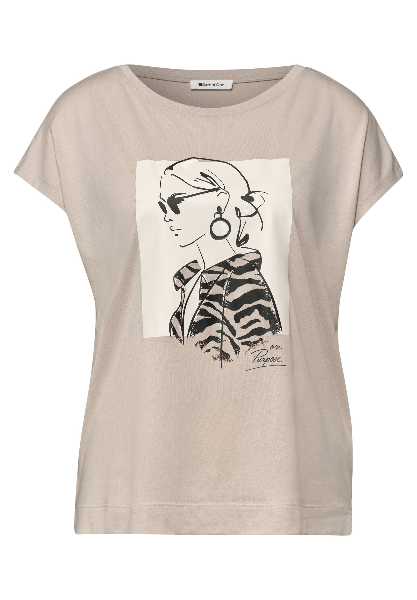 Street One - Dropped Shoulder Shirt mit Print - Farbe: clay sand