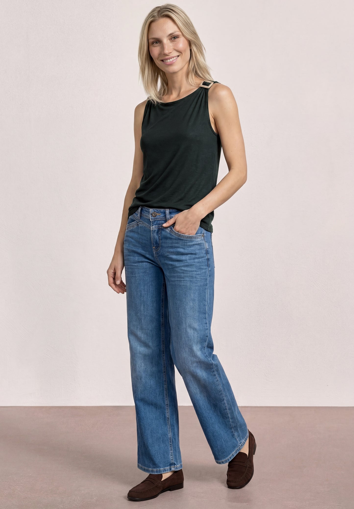 Street One - Top mit Rundhals und Schulterdetail - Farbe: deep bound green