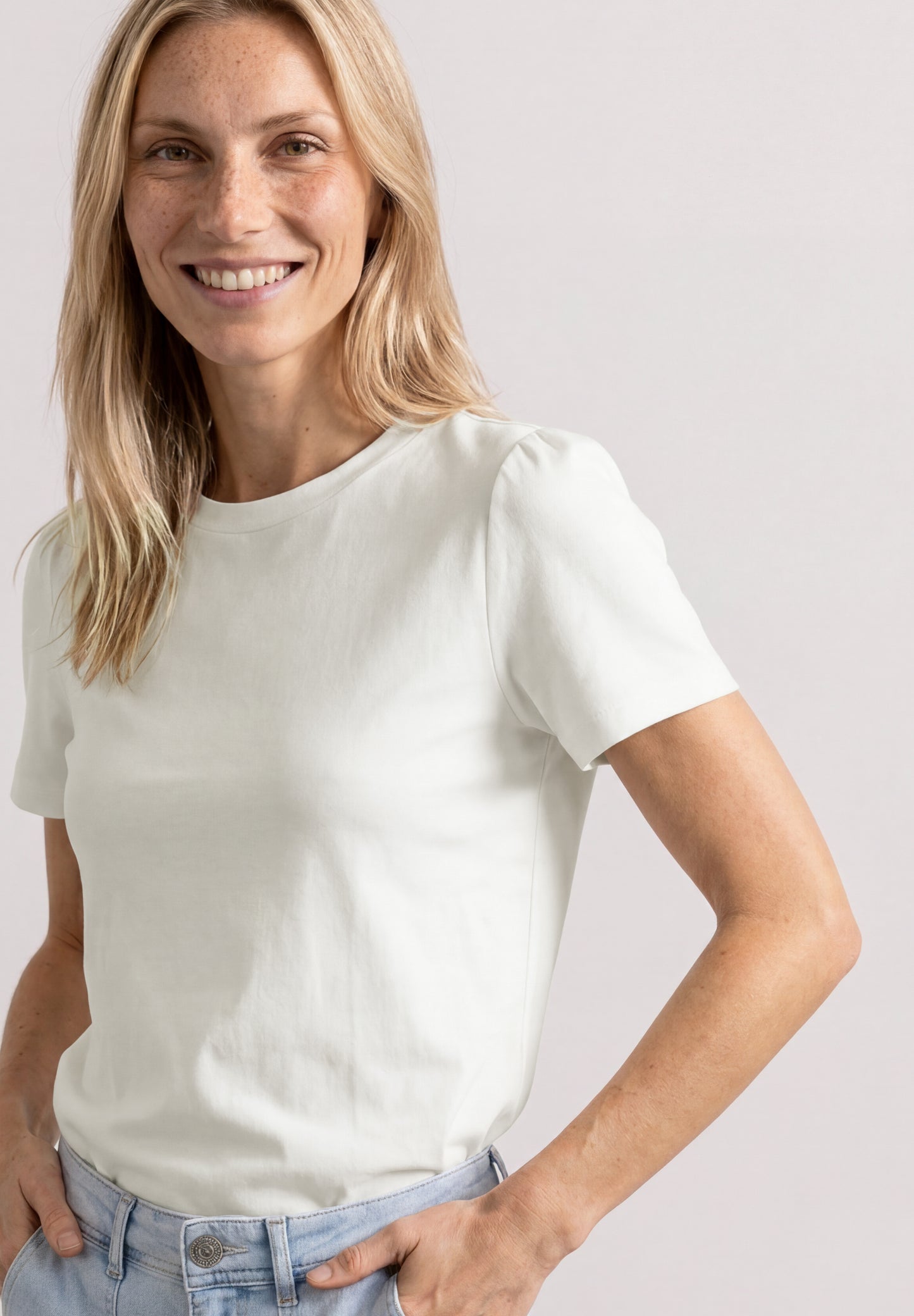 Street One - T-Shirt mit gerafftem Ãrmel - Farbe: off white