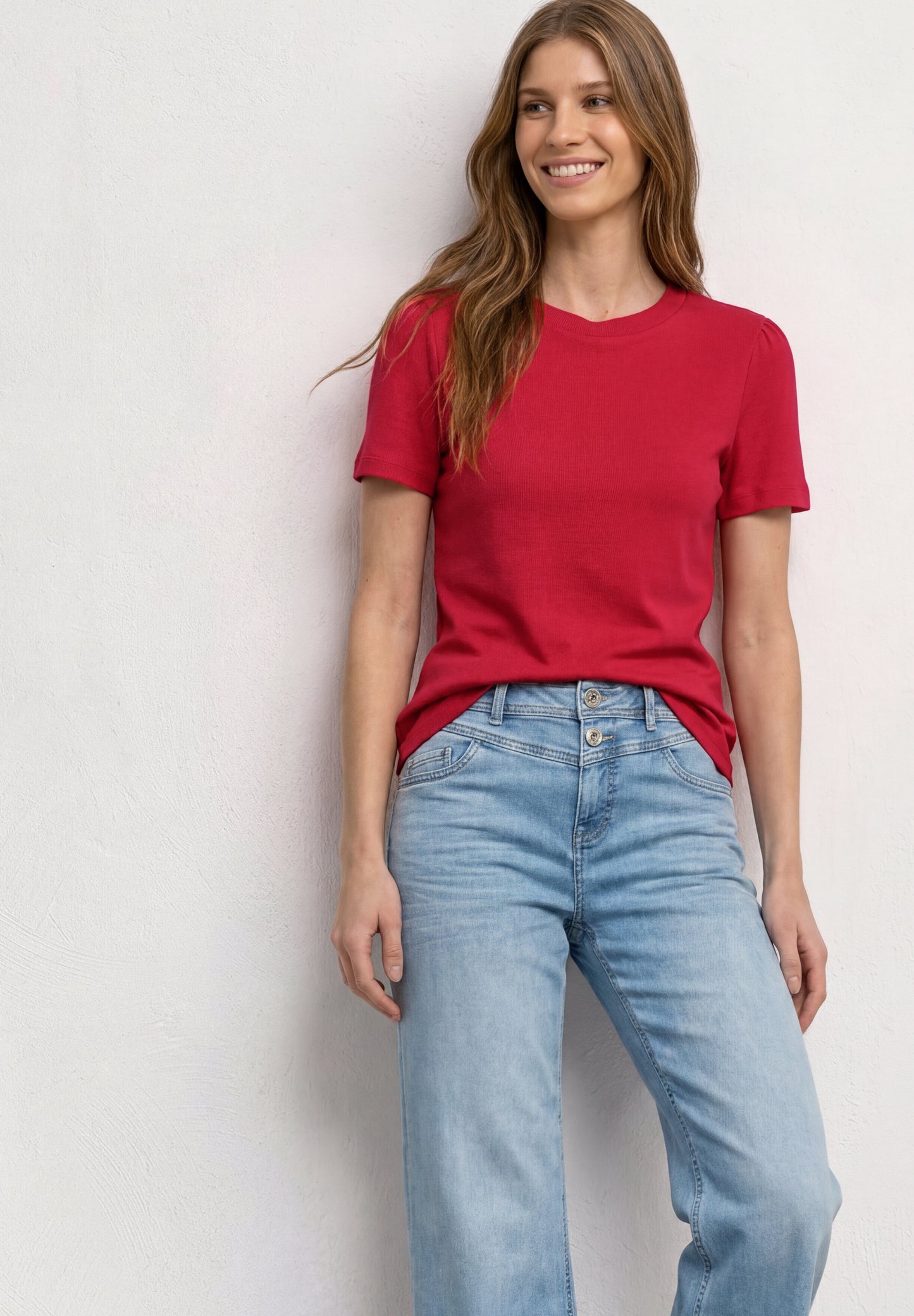 Street One - T-Shirt mit gerafftem Ãrmel - Farbe: salsa red