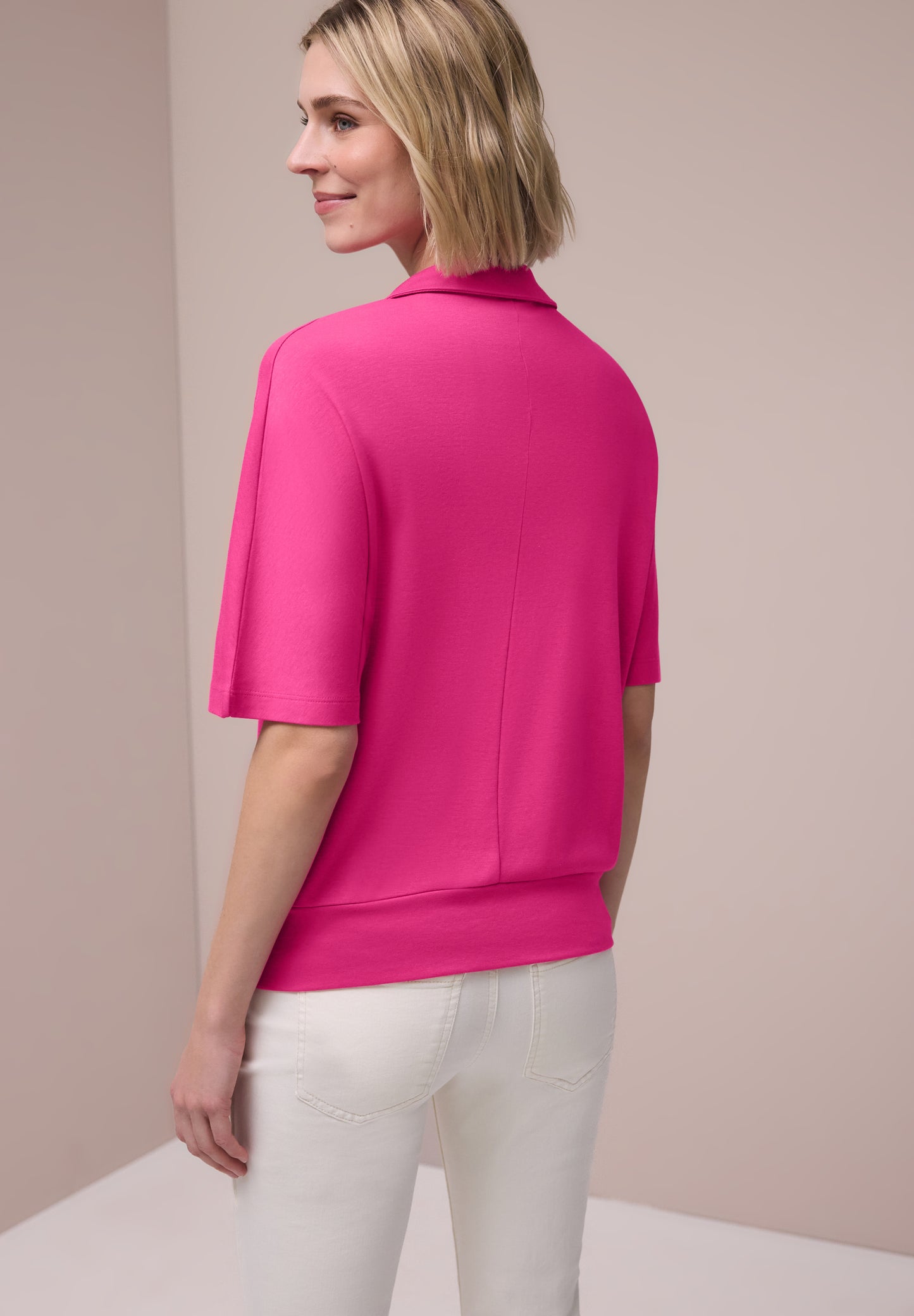 Street One - Dropped Shoulder Poloshirt mit Elastikbund - Farbe: magenta dream