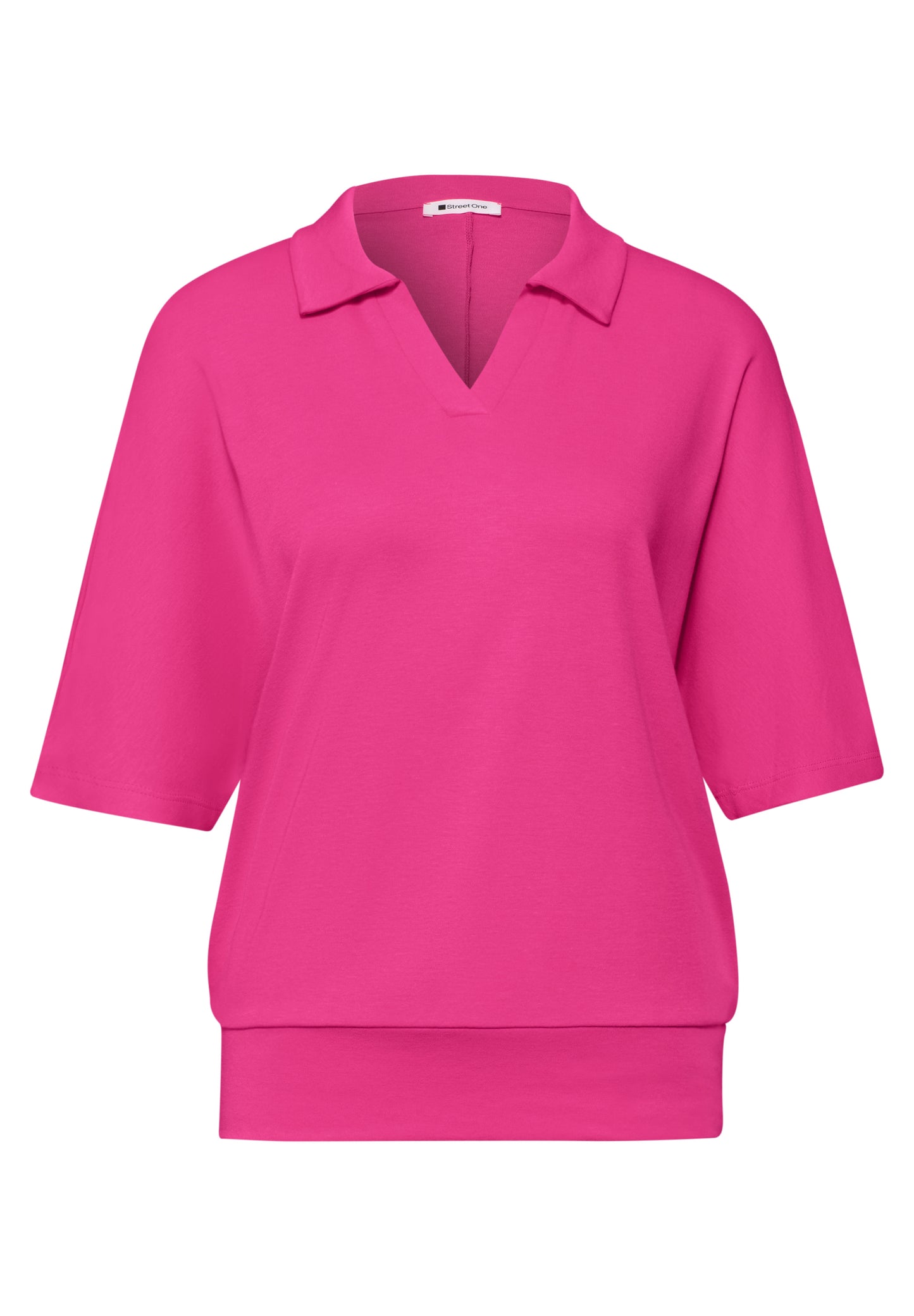 Street One - Dropped Shoulder Poloshirt mit Elastikbund - Farbe: magenta dream