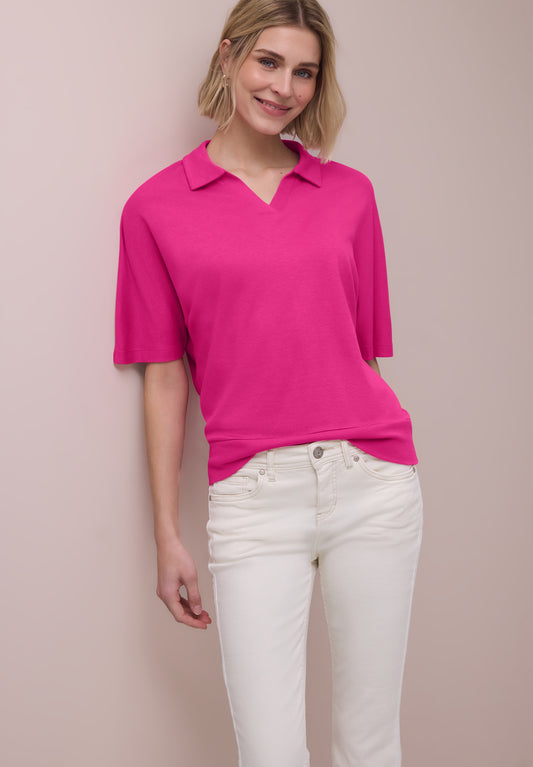 Street One - Dropped Shoulder Poloshirt mit Elastikbund - Farbe: magenta dream