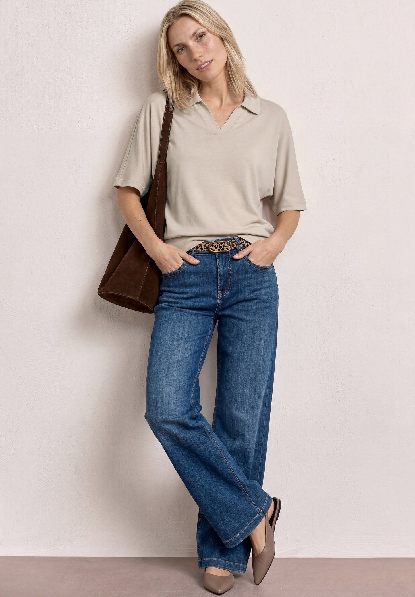 Street One - Dropped Shoulder Poloshirt mit Elastikbund - Farbe: clay sand