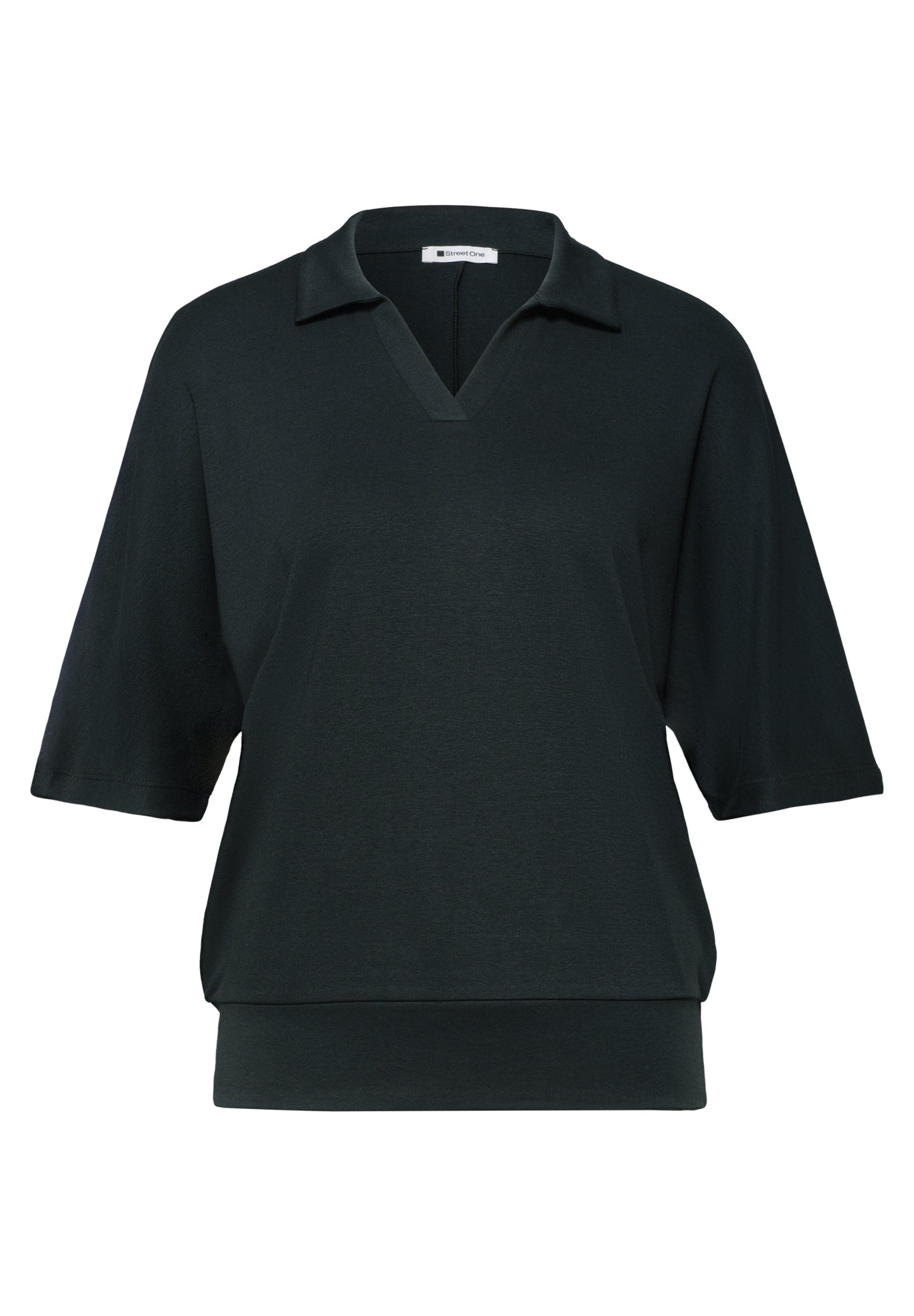Street One - Dropped Shoulder Poloshirt mit Elastikbund - Farbe: deep bound green