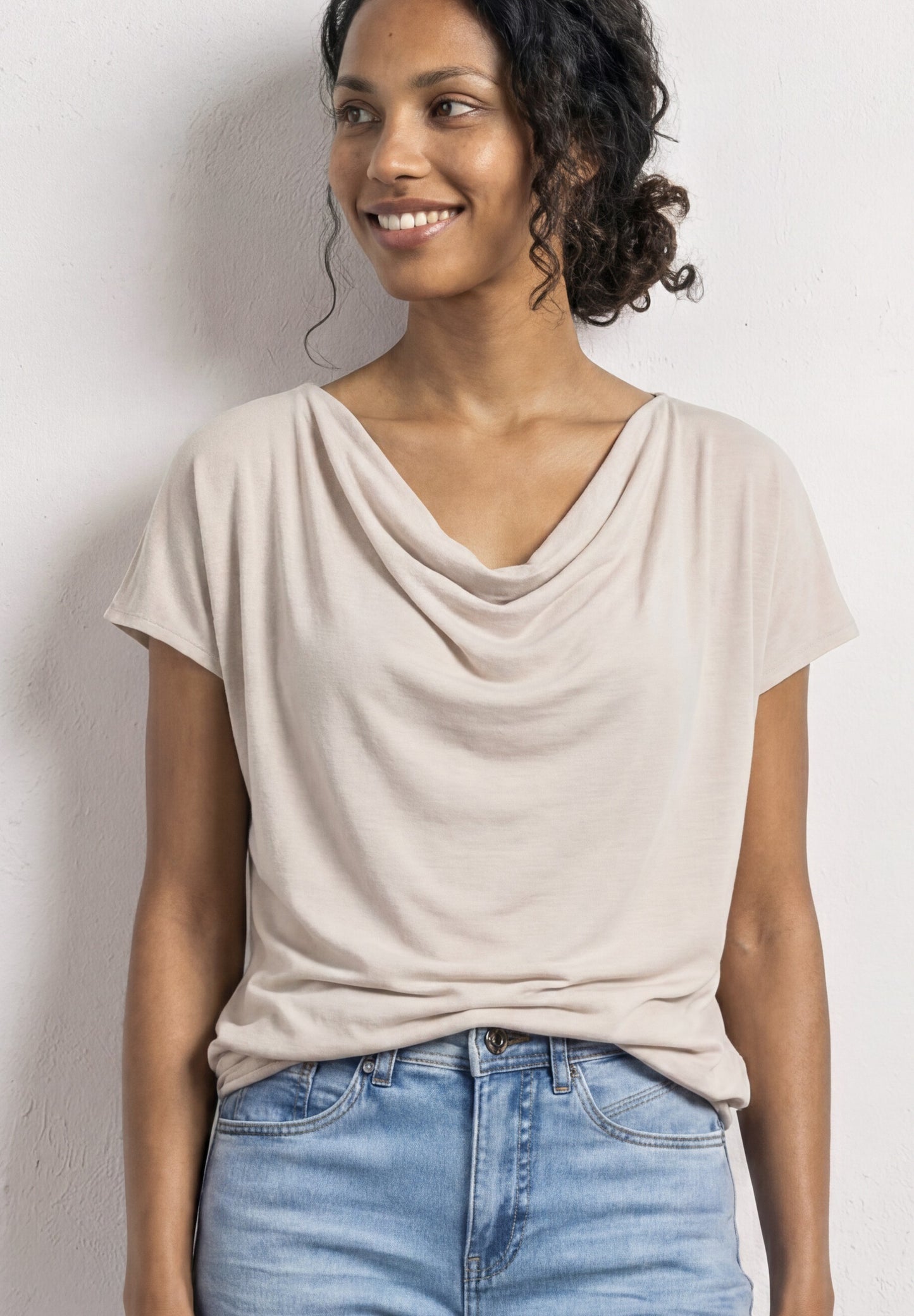 Street One - Silk-Look Shirt mit Waterfall-Front - Farbe: clay sand