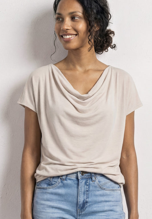 Street One - Silk-Look Shirt mit Waterfall-Front - Farbe: clay sand