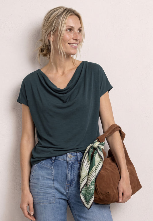 Street One - Silk-Look Shirt mit Waterfall-Front - Farbe: deep bound green