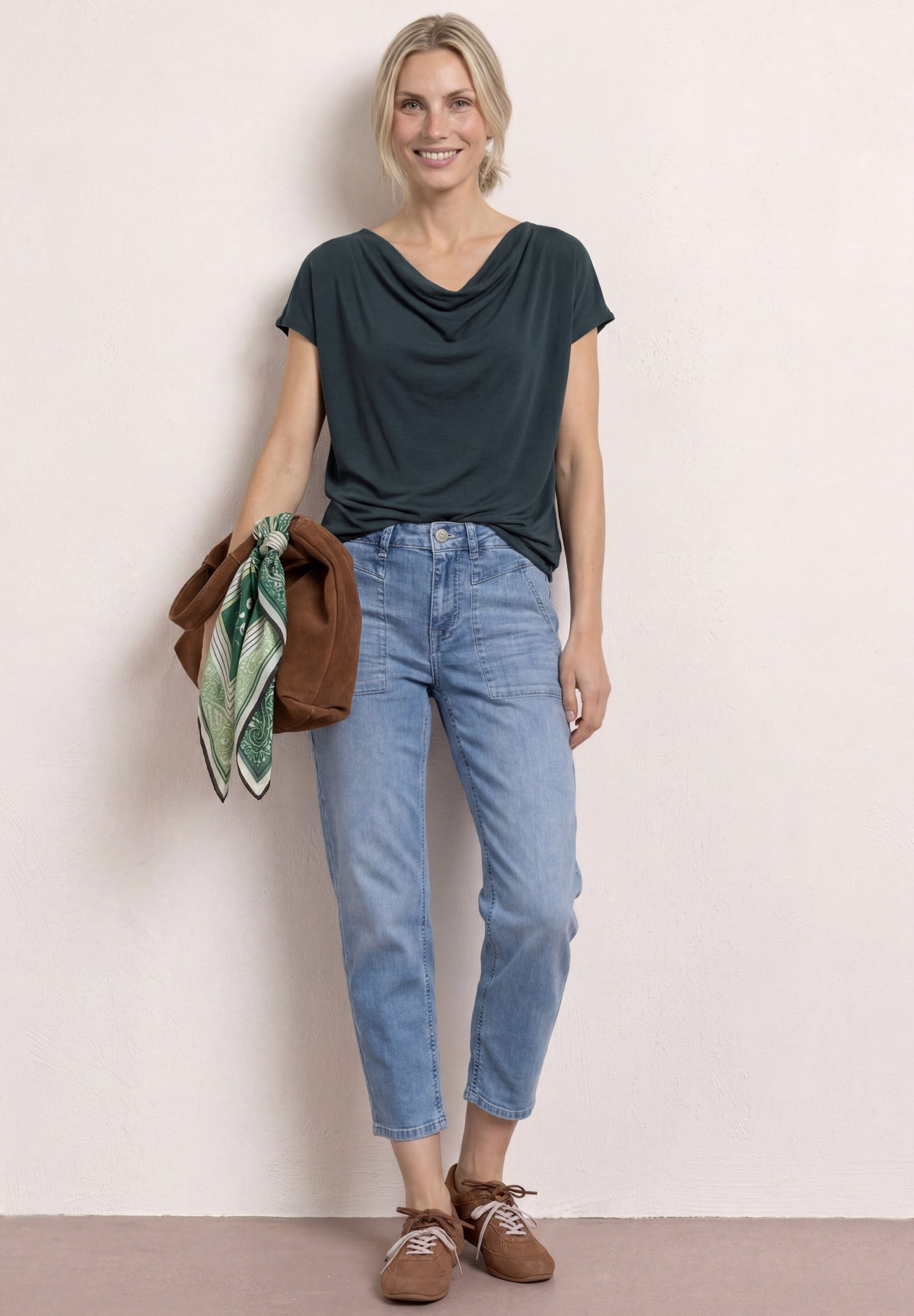 Street One - Silk-Look Shirt mit Waterfall-Front - Farbe: deep bound green