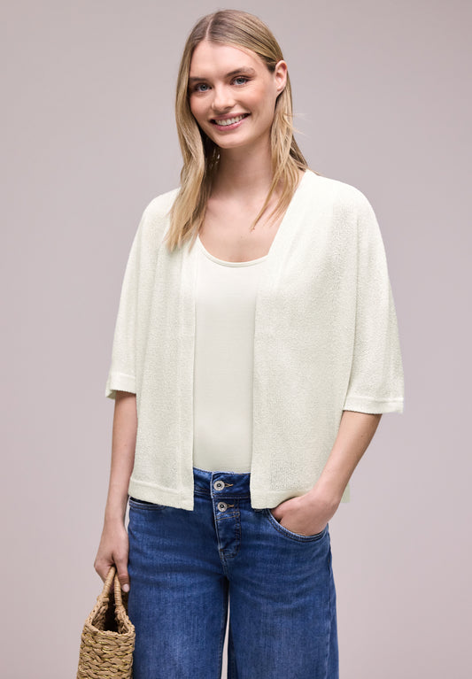 Street One - Kurzarm Jacke im Strick-Look mit Glitzer - Farbe: off white