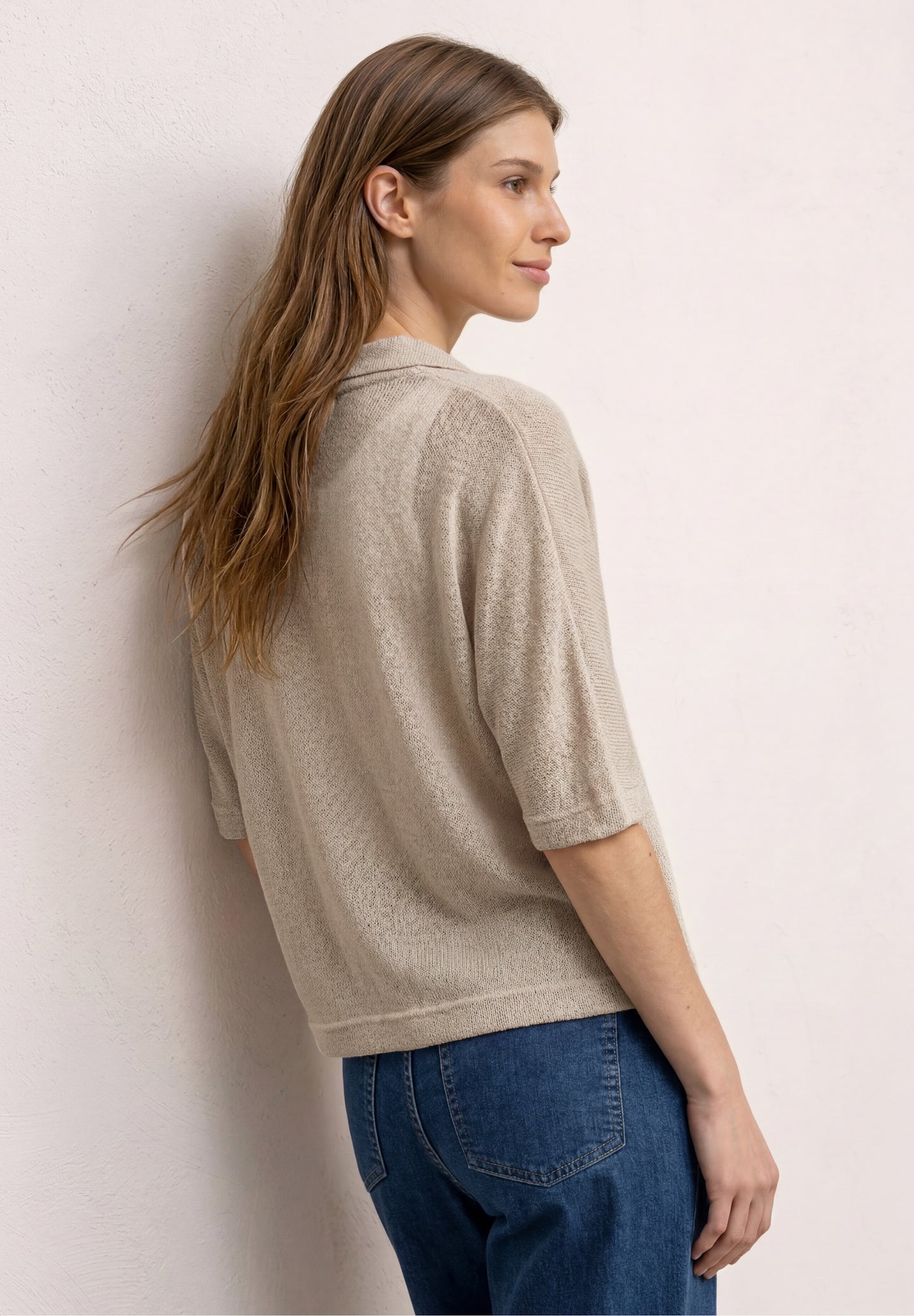 Street One - Kurzarm Jacke im Strick-Look mit Glitzer - Farbe: clay sand