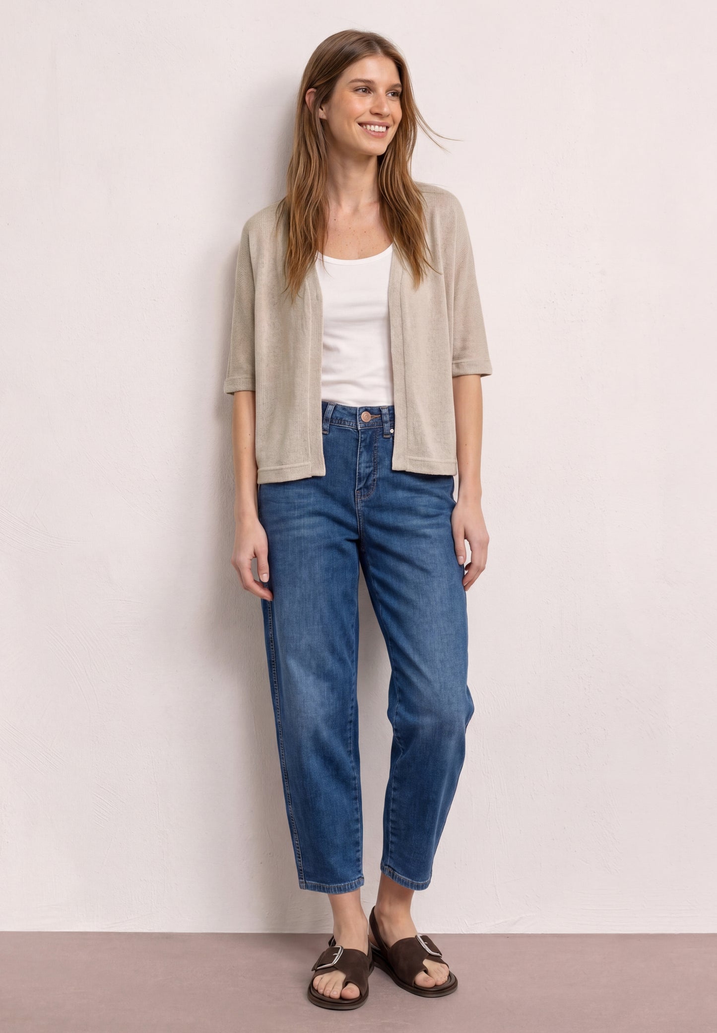 Street One - Kurzarm Jacke im Strick-Look mit Glitzer - Farbe: clay sand