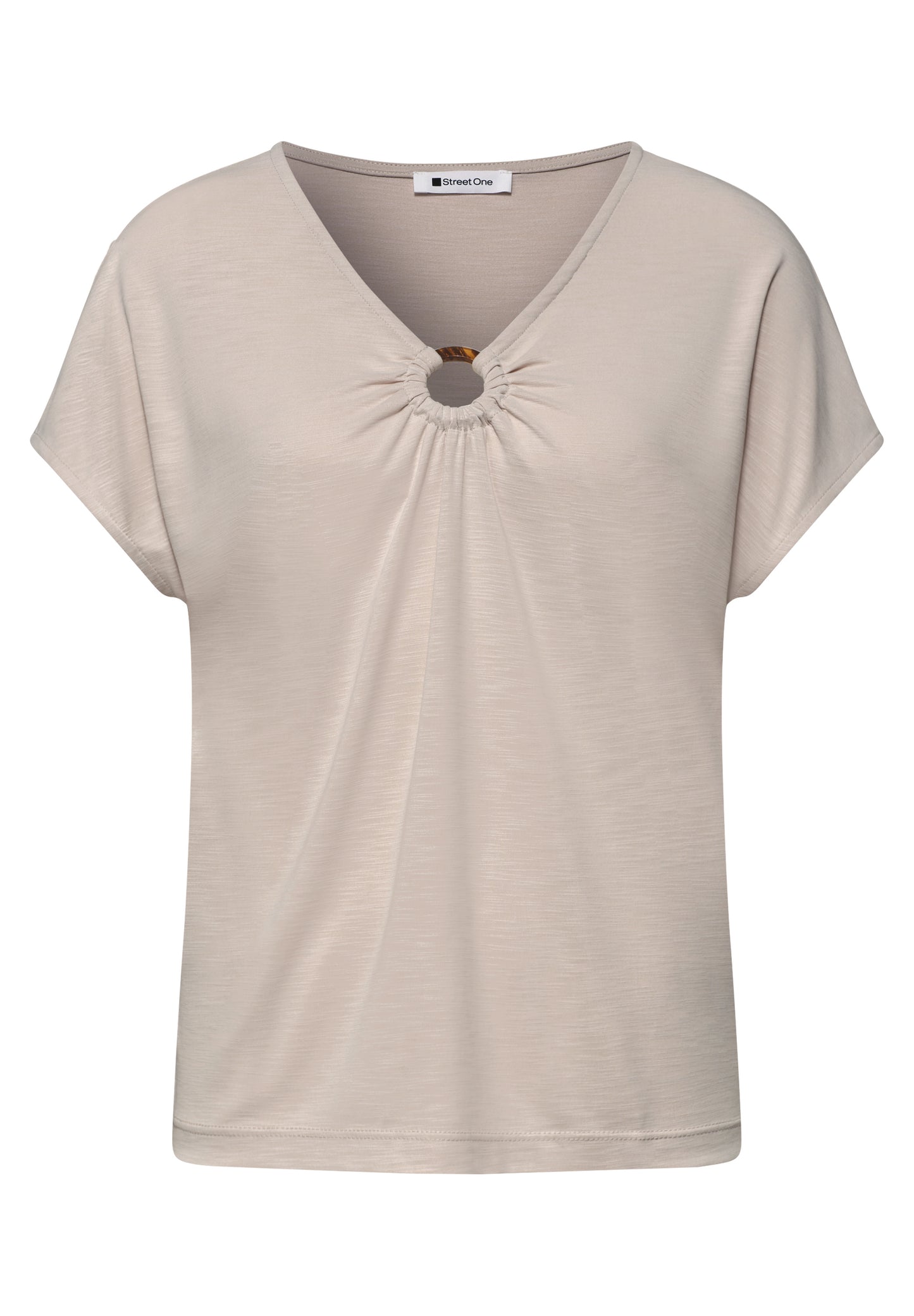 Street One - Silk-Look Shirt mit V-Neck und Deko-Detail - Farbe: clay sand