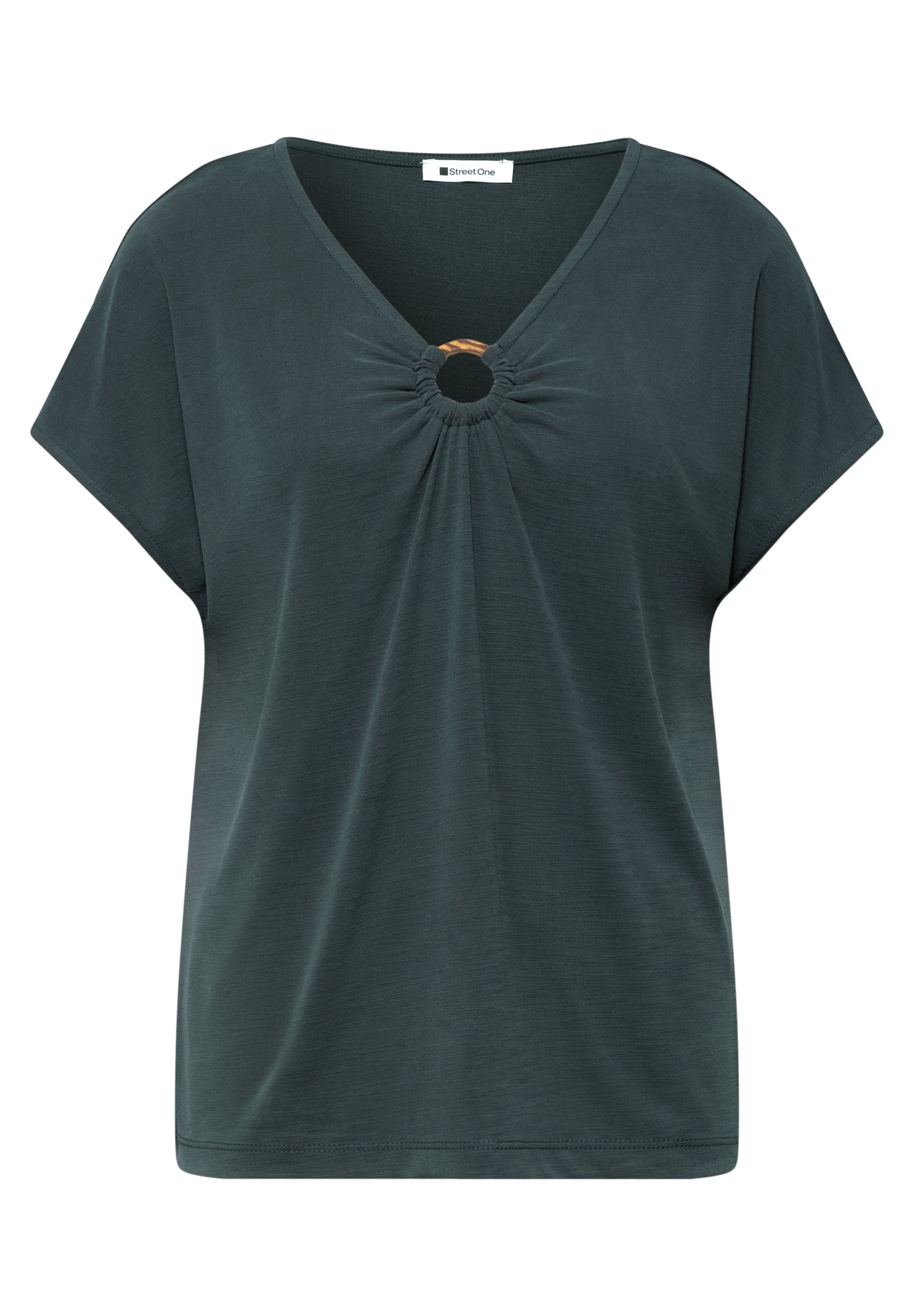 Street One - Silk-Look Shirt mit V-Neck und Deko-Detail - Farbe: deep bound green