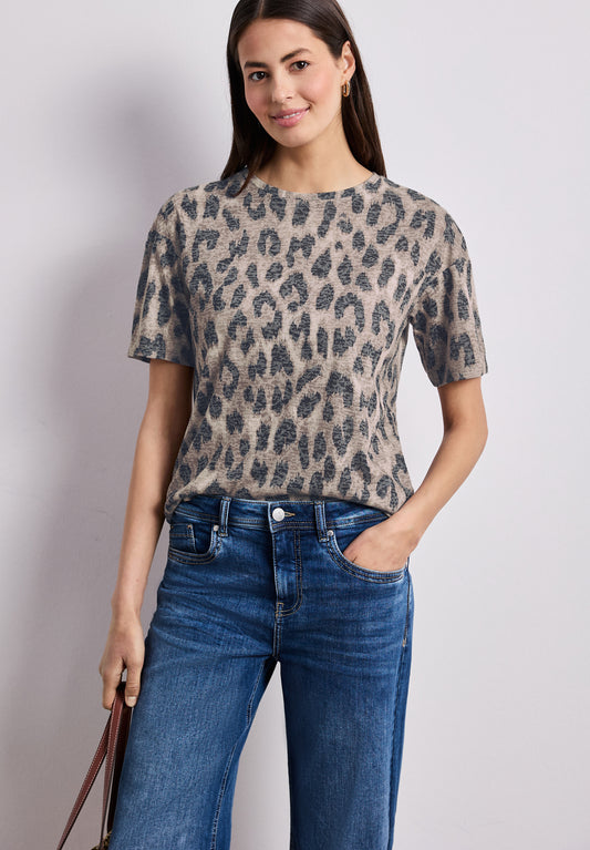 Street One - Shirt im Ausbrenner-Look mit Print - Farbe: timeless beige