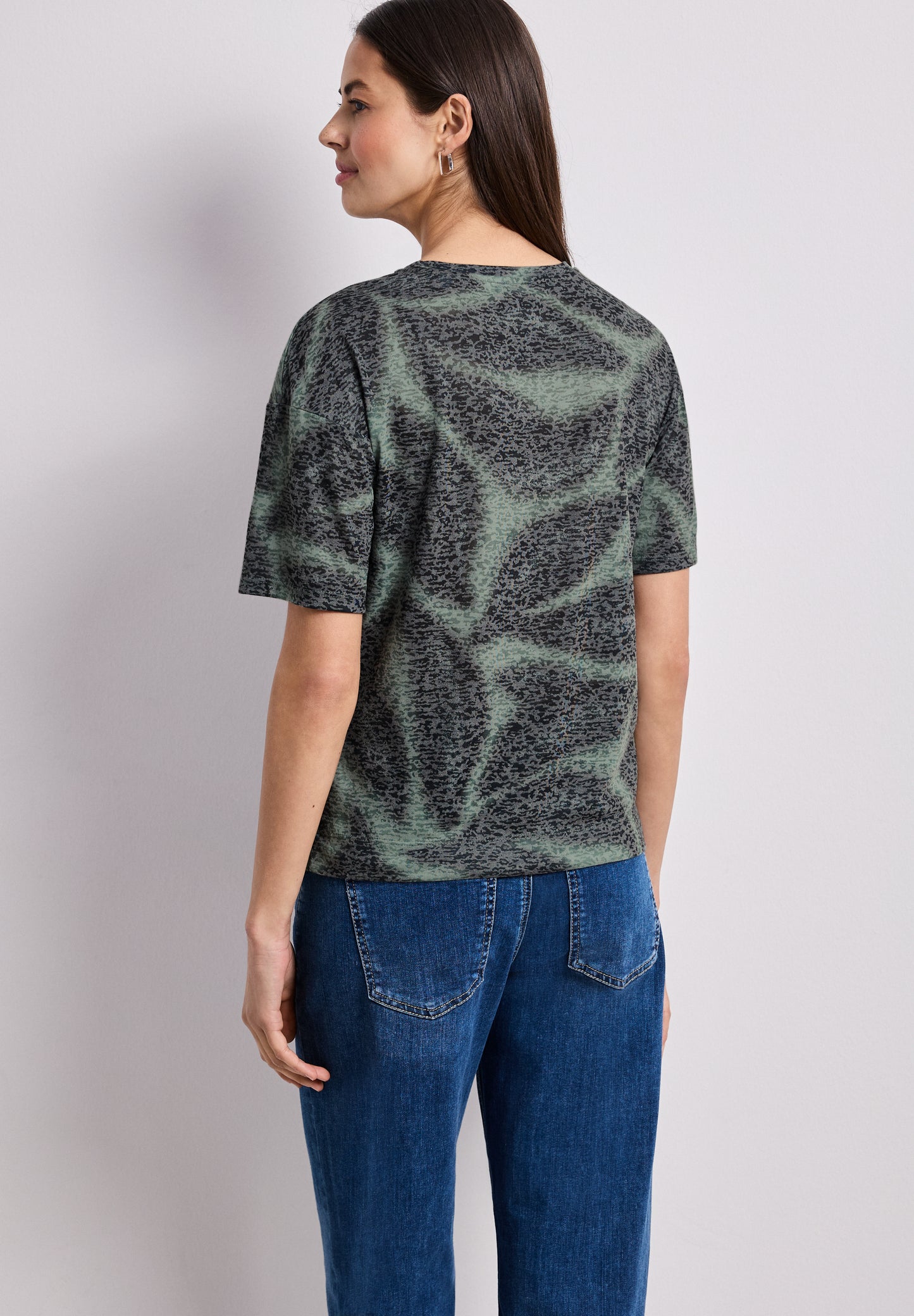 Street One - Shirt im Ausbrenner-Look mit Print - Farbe: deep bound green