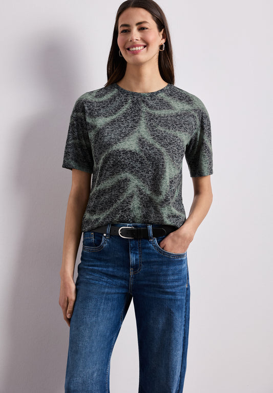 Street One - Shirt im Ausbrenner-Look mit Print - Farbe: deep bound green