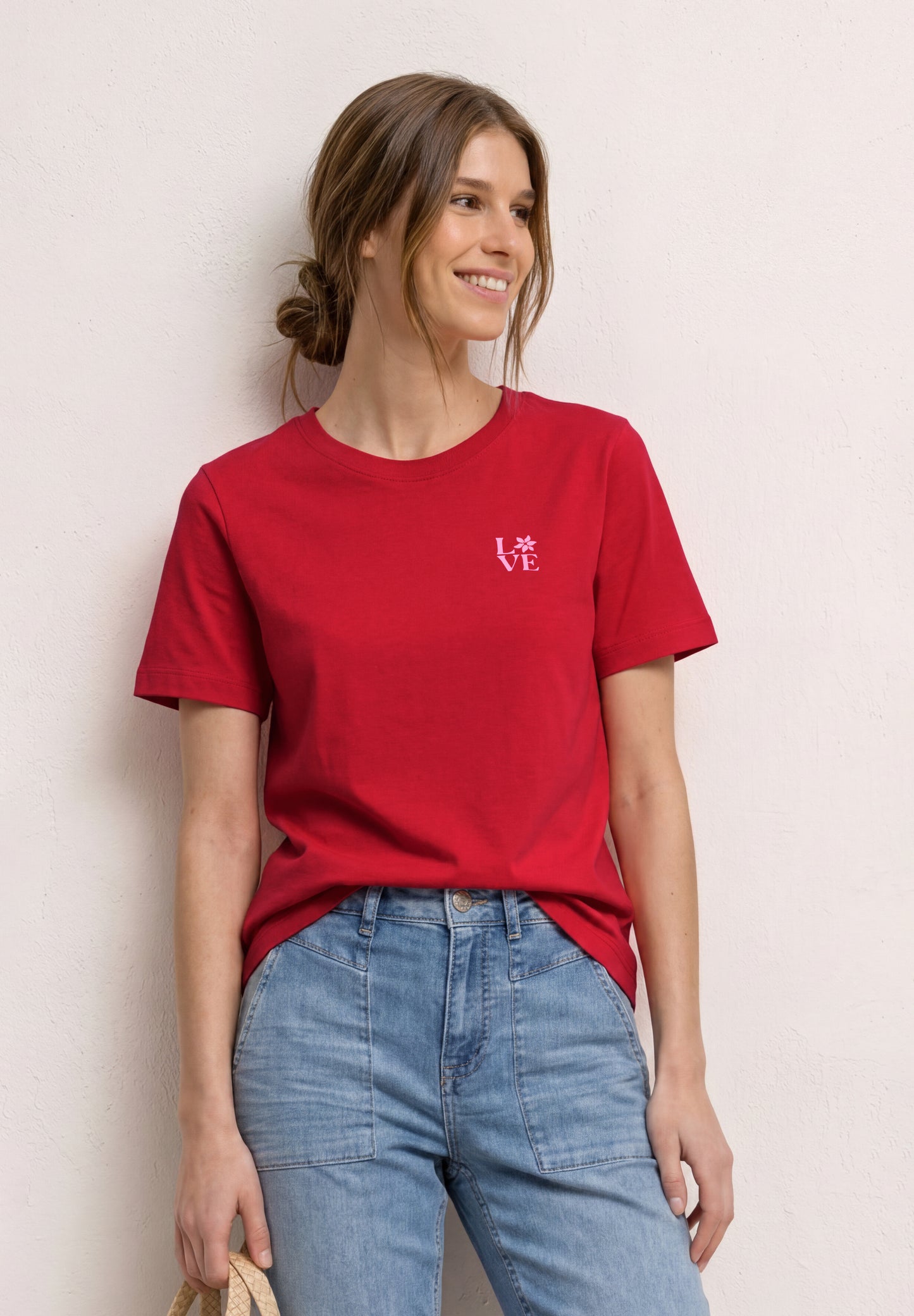 Street One - T-Shirt mit Rundhals und Printdetail - Farbe: salsa red