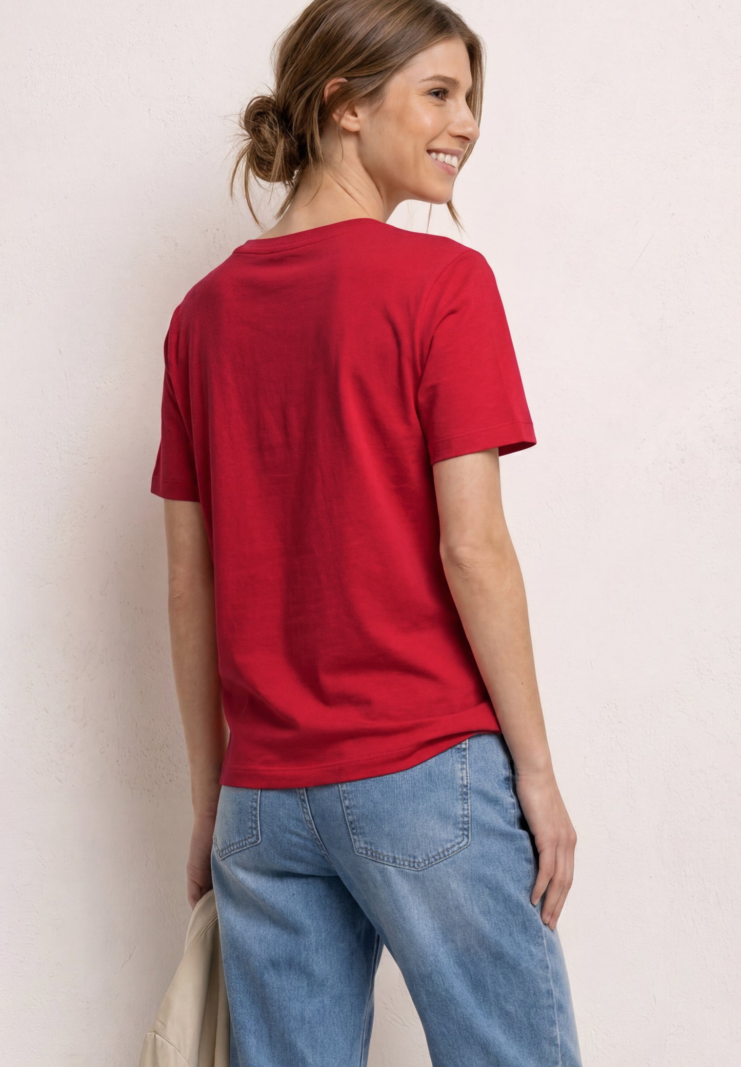 Street One - T-Shirt mit Rundhals und Printdetail - Farbe: salsa red