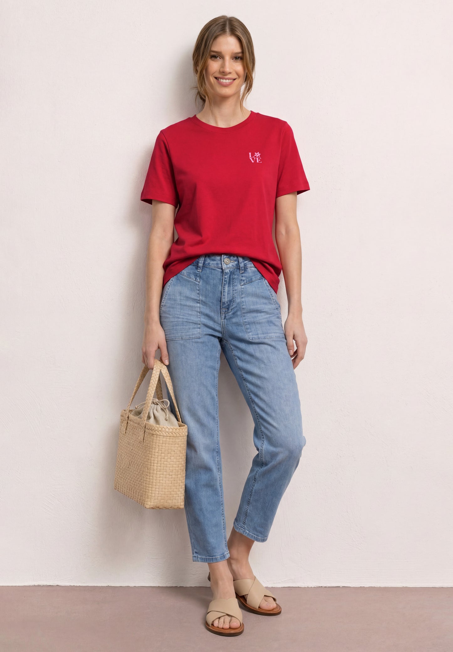 Street One - T-Shirt mit Rundhals und Printdetail - Farbe: salsa red
