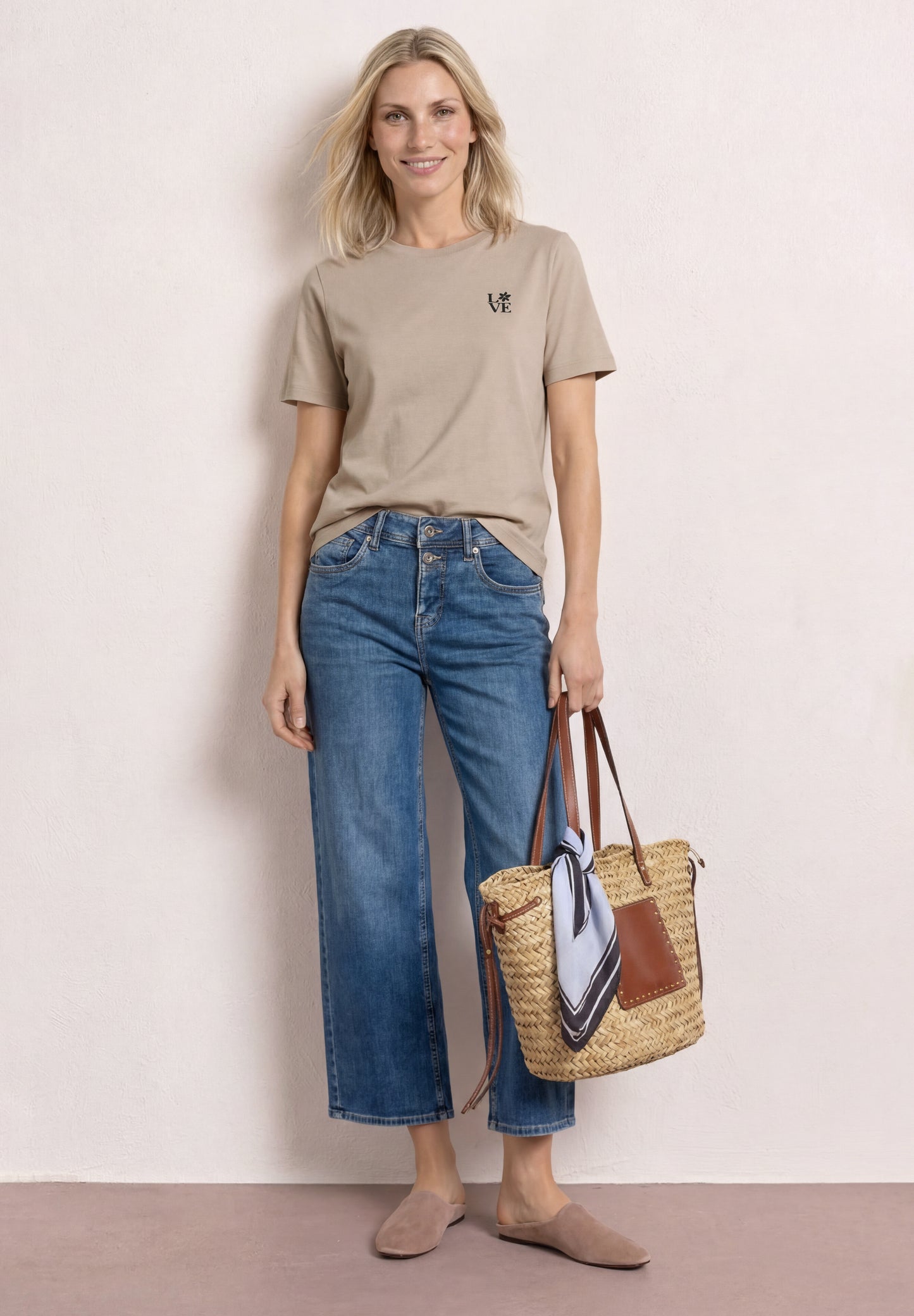 Street One - T-Shirt mit Rundhals und Printdetail - Farbe: clay sand