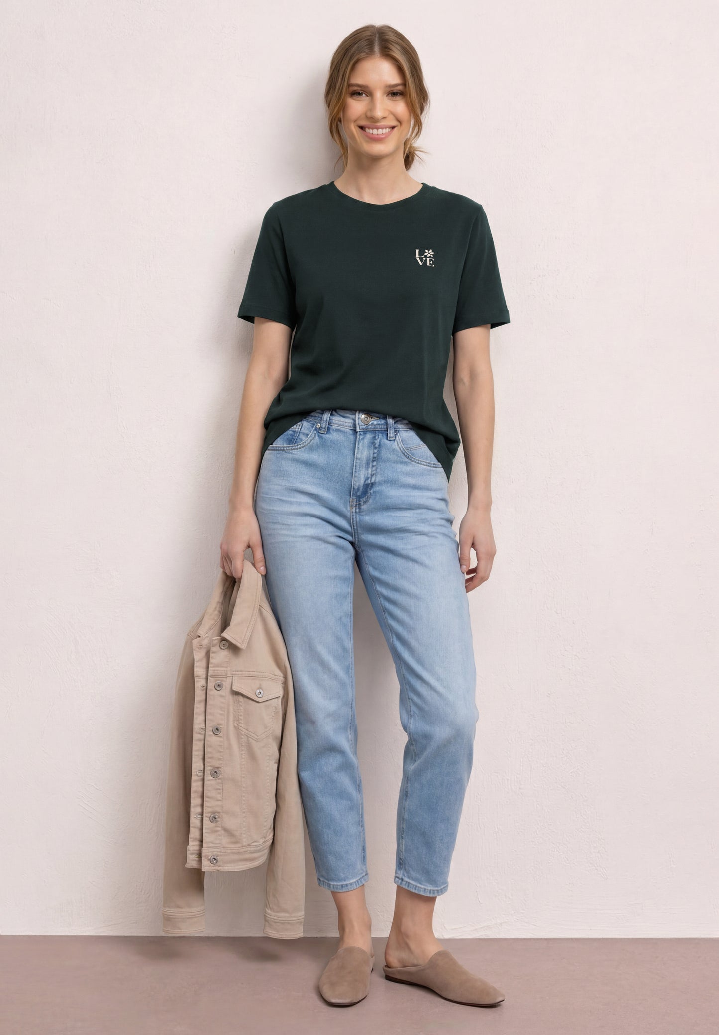 Street One - T-Shirt mit Rundhals und Printdetail - Farbe: deep bound green