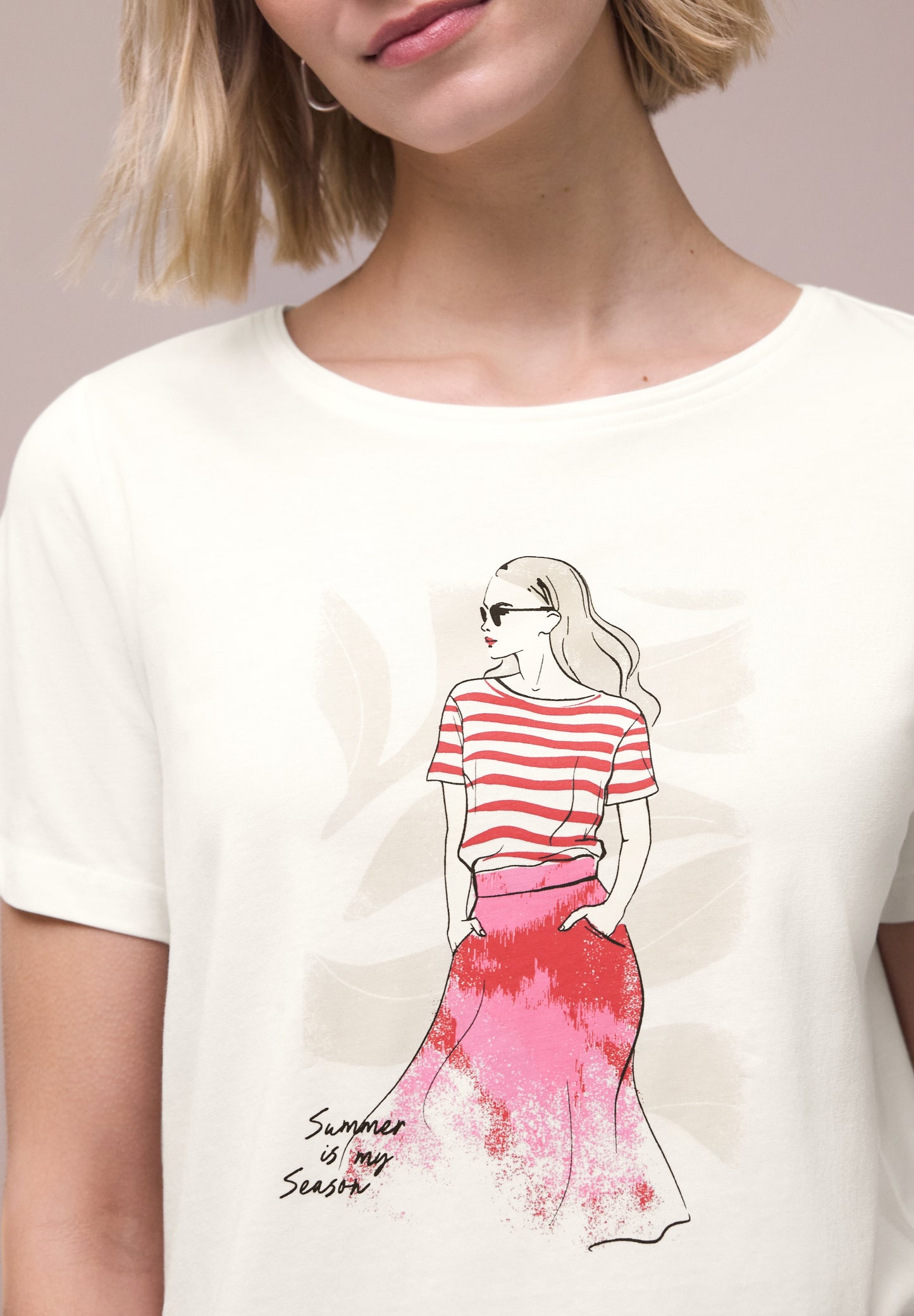 Street One - T-Shirt mit Rundhals und Print - Farbe: off white