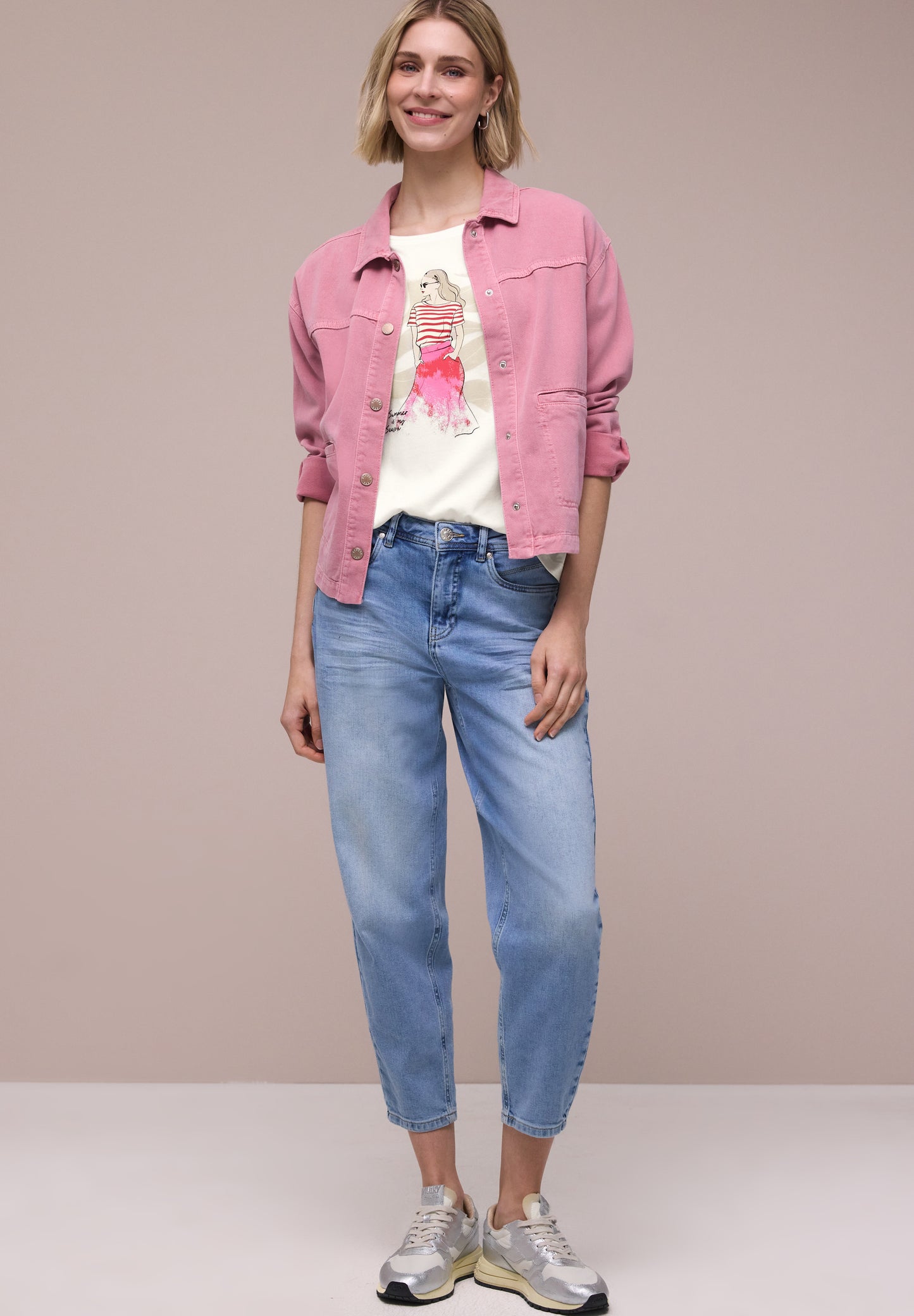 Street One - T-Shirt mit Rundhals und Print - Farbe: off white