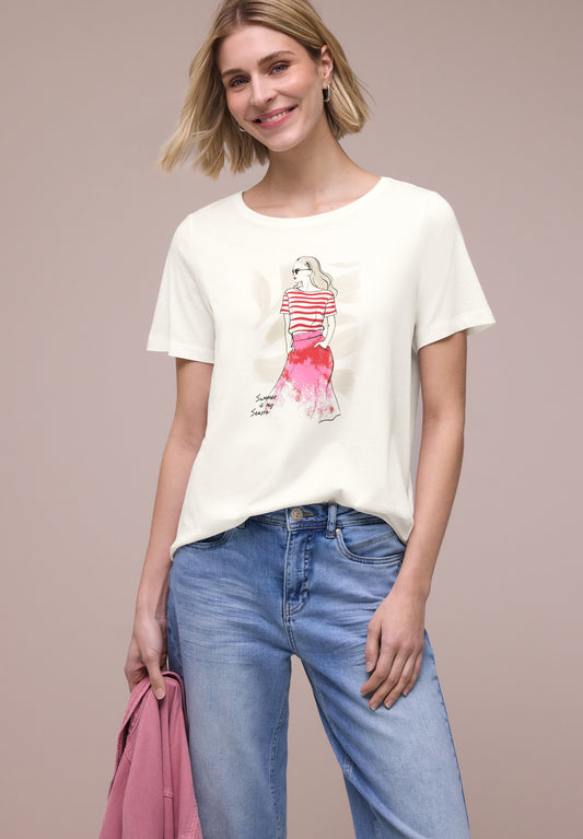 Street One - T-Shirt mit Rundhals und Print - Farbe: off white