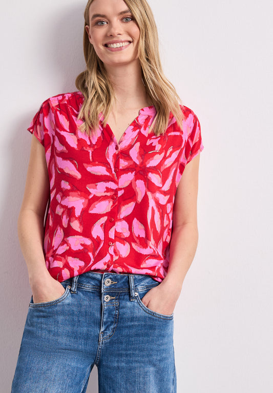 Street One - Shirt mit Knopfleiste und Print - Farbe: salsa red