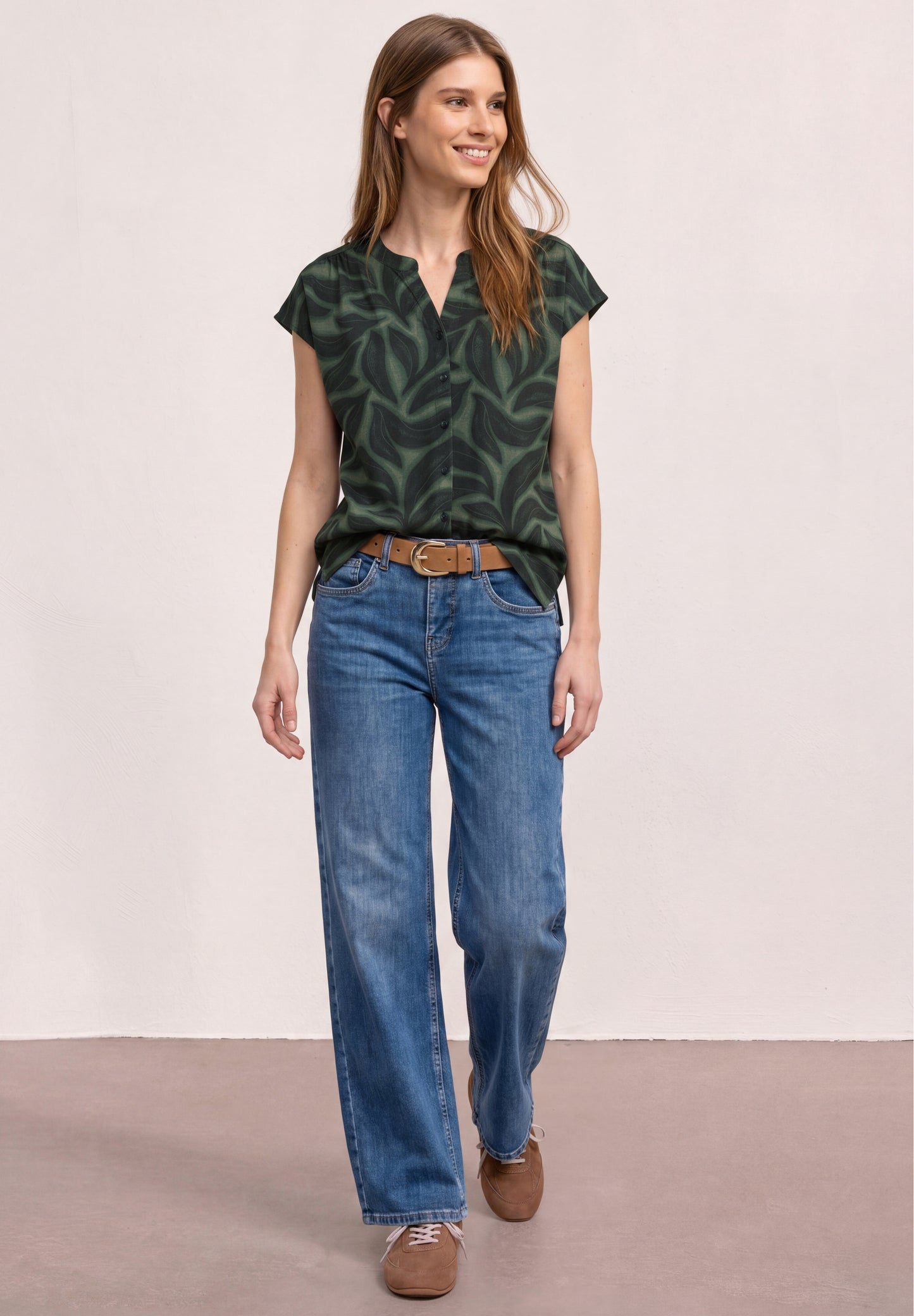 Street One - Shirt mit Knopfleiste und Print - Farbe: deep bound green