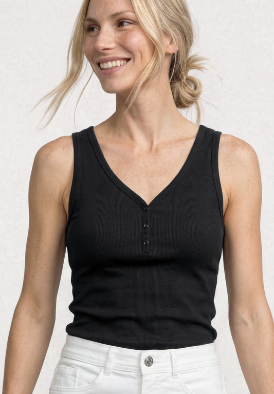 Street One - Top in Rippstruktur mit V-Neck - Farbe: Black