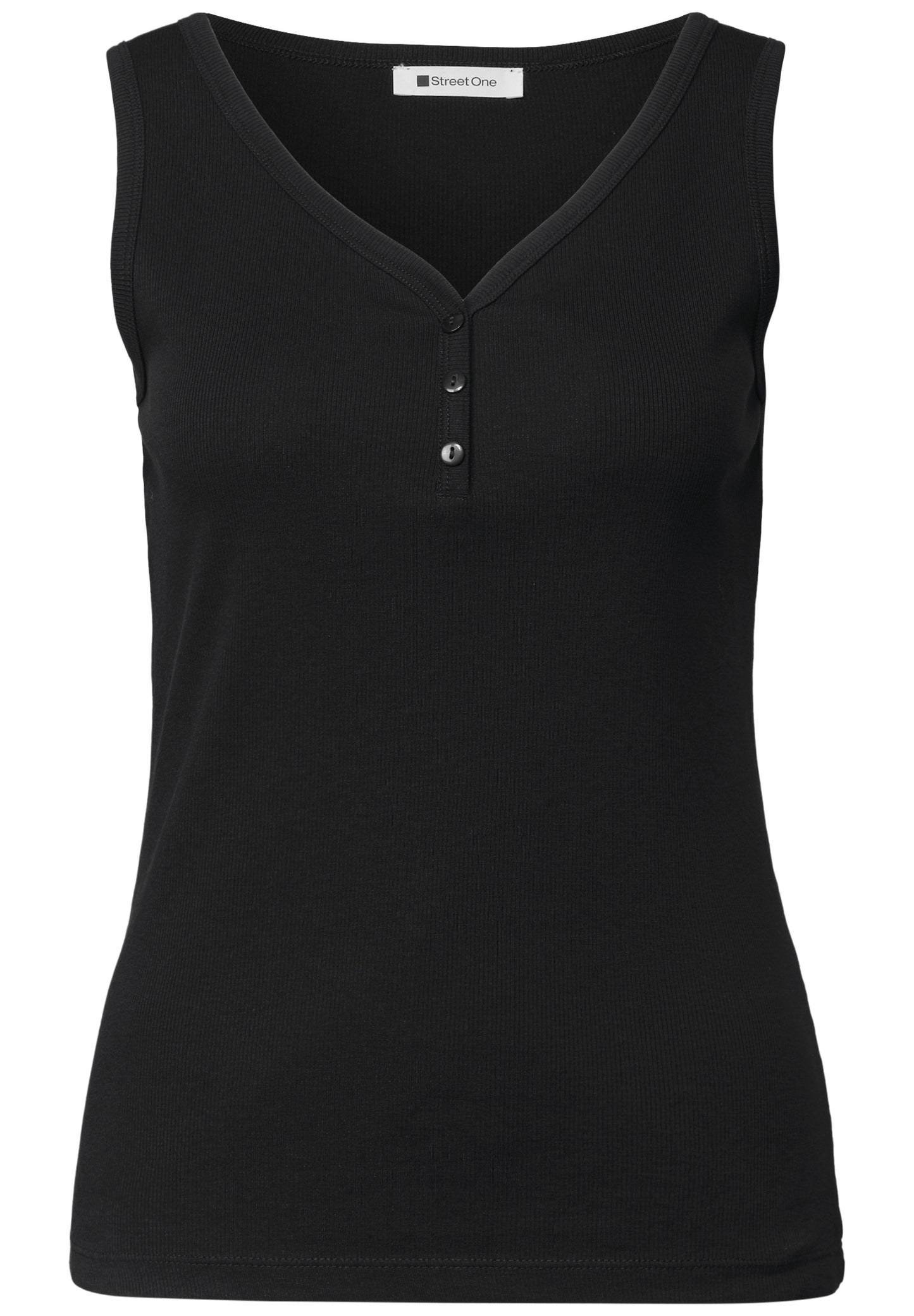 Street One - Top in Rippstruktur mit V-Neck - Farbe: Black