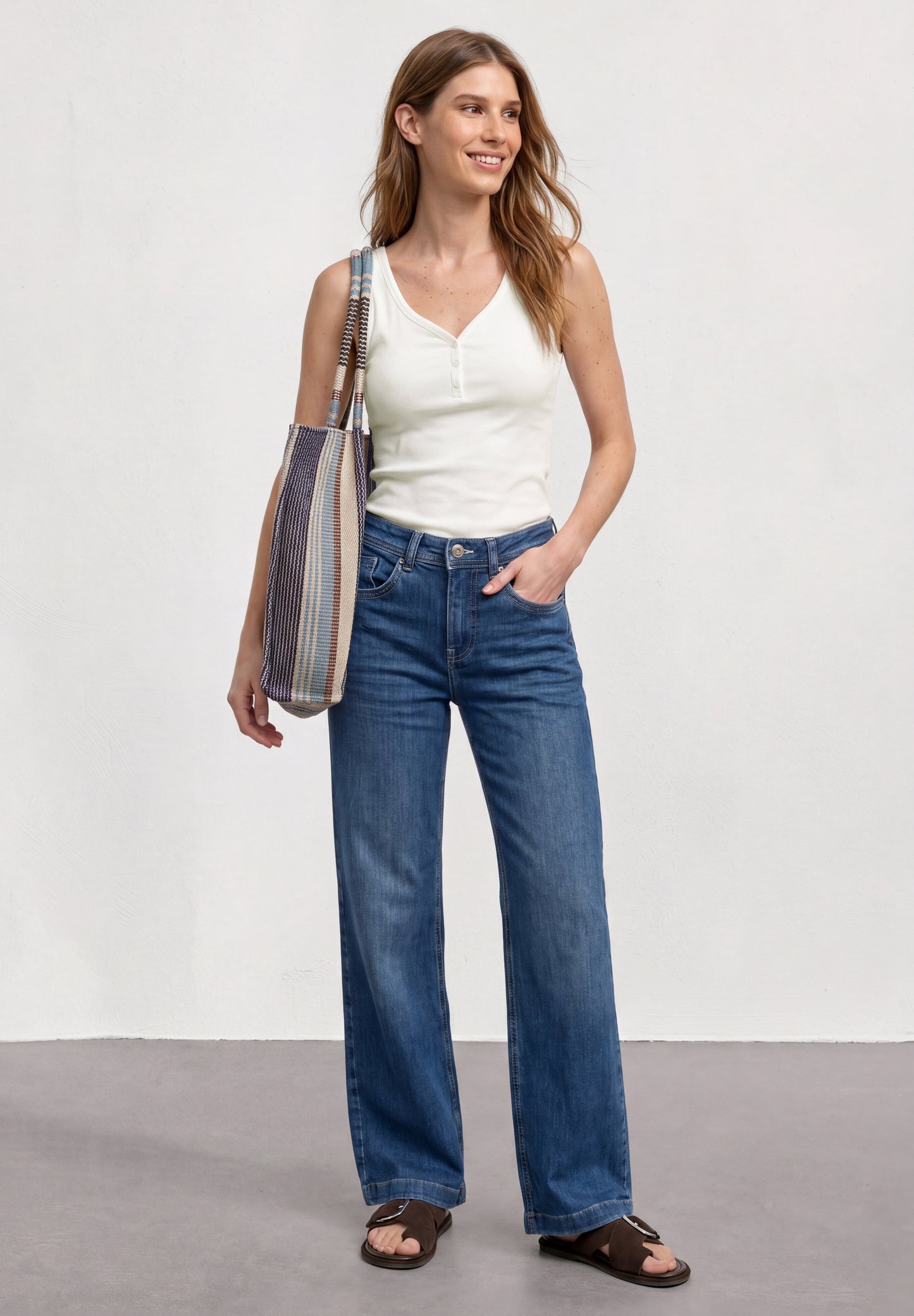 Street One - Top in Rippstruktur mit V-Neck - Farbe: off white