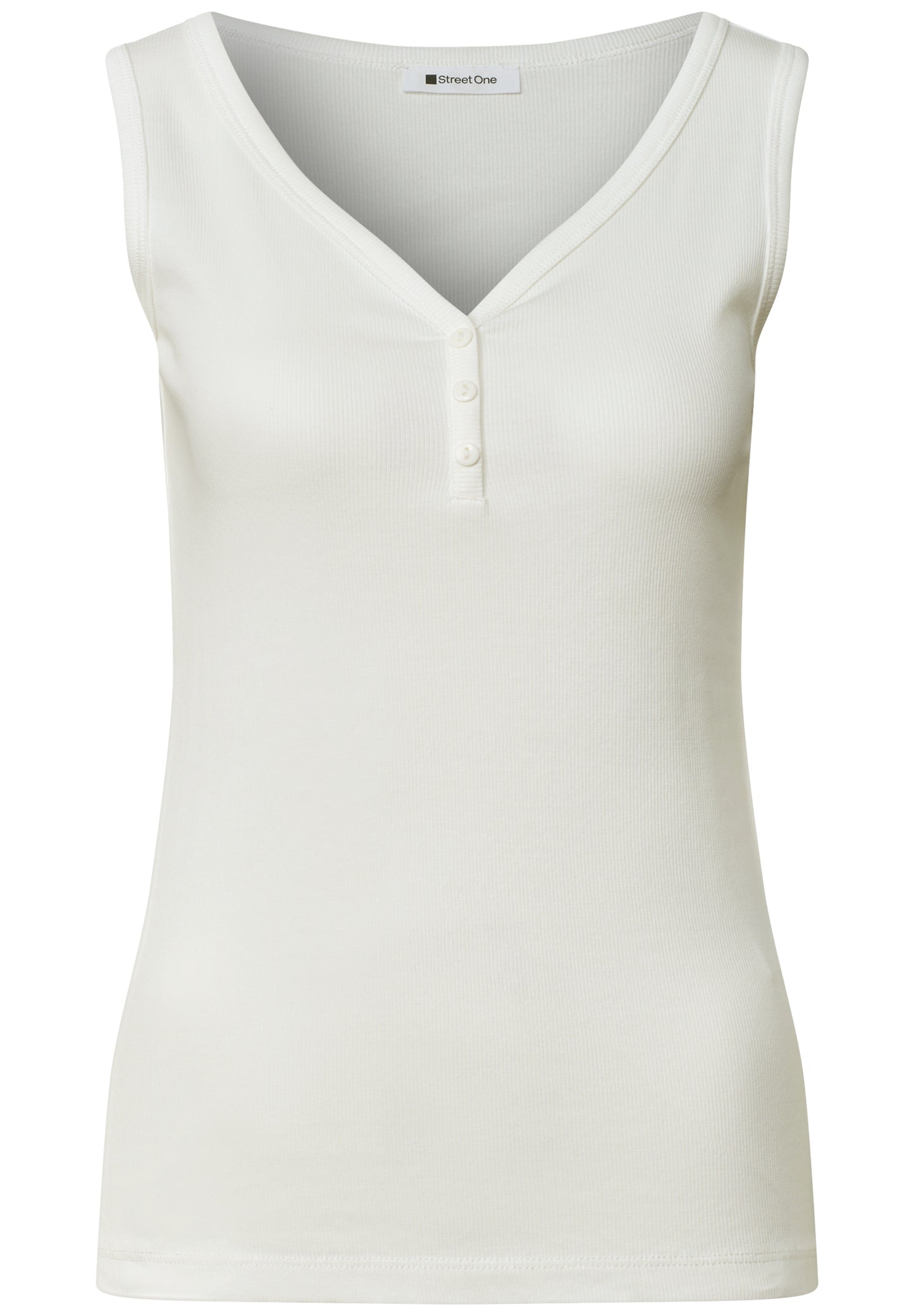 Street One - Top in Rippstruktur mit V-Neck - Farbe: off white