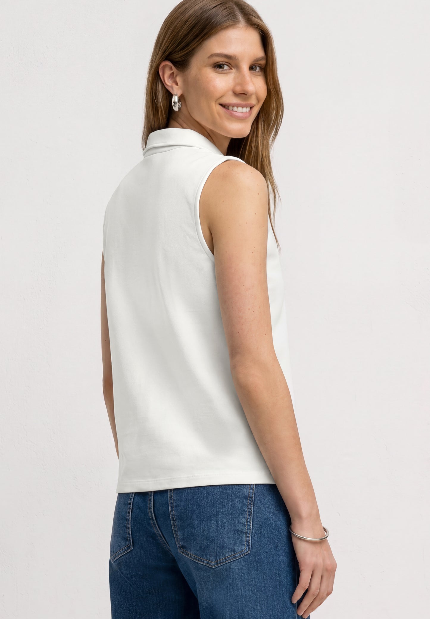 Street One - Top in Rippstruktur mit Polokragen - Farbe: off white
